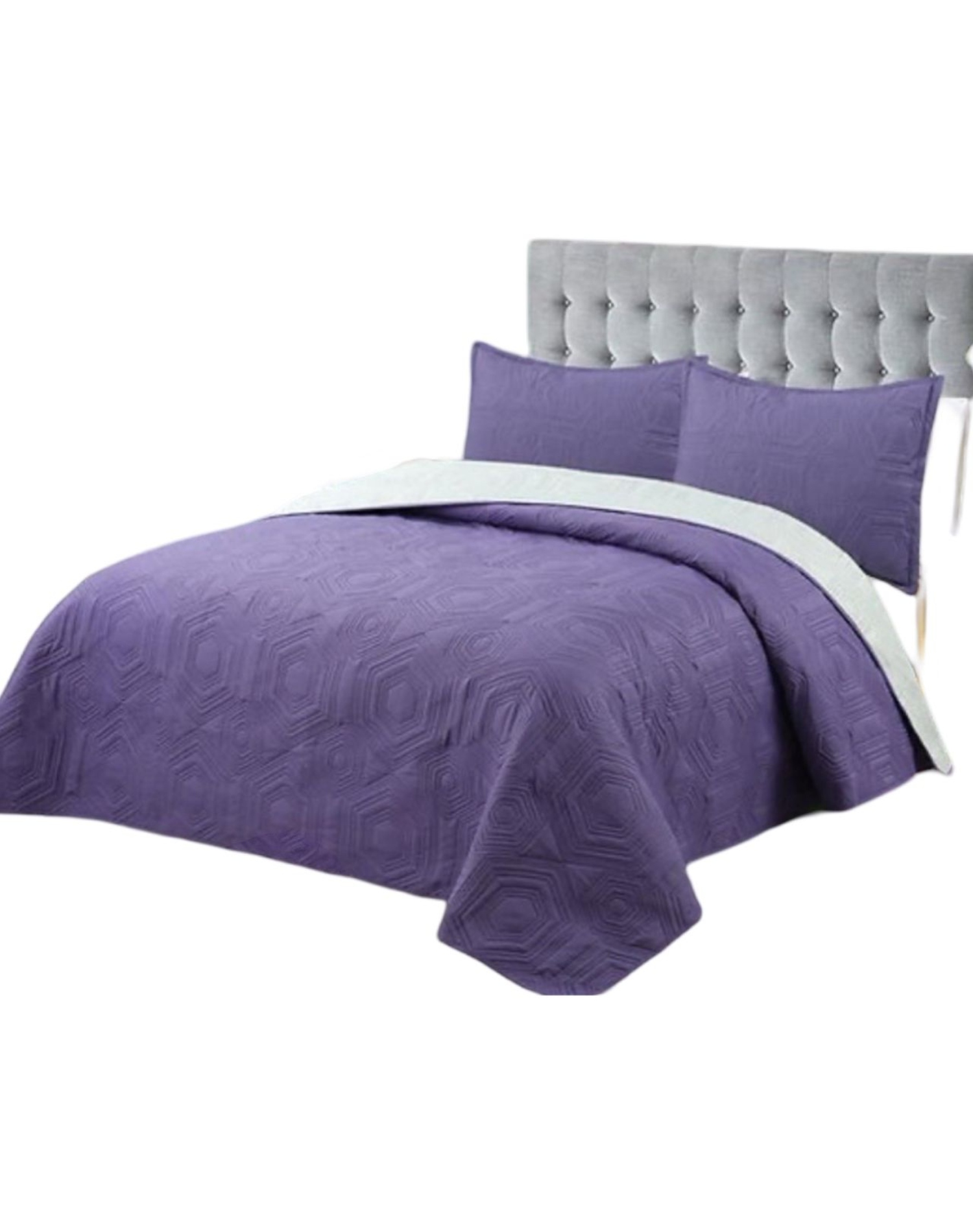 CUBRECAMA MORADO QUILT VERANO KING + 2 FUNDAS ALMOHADA U2 - 1