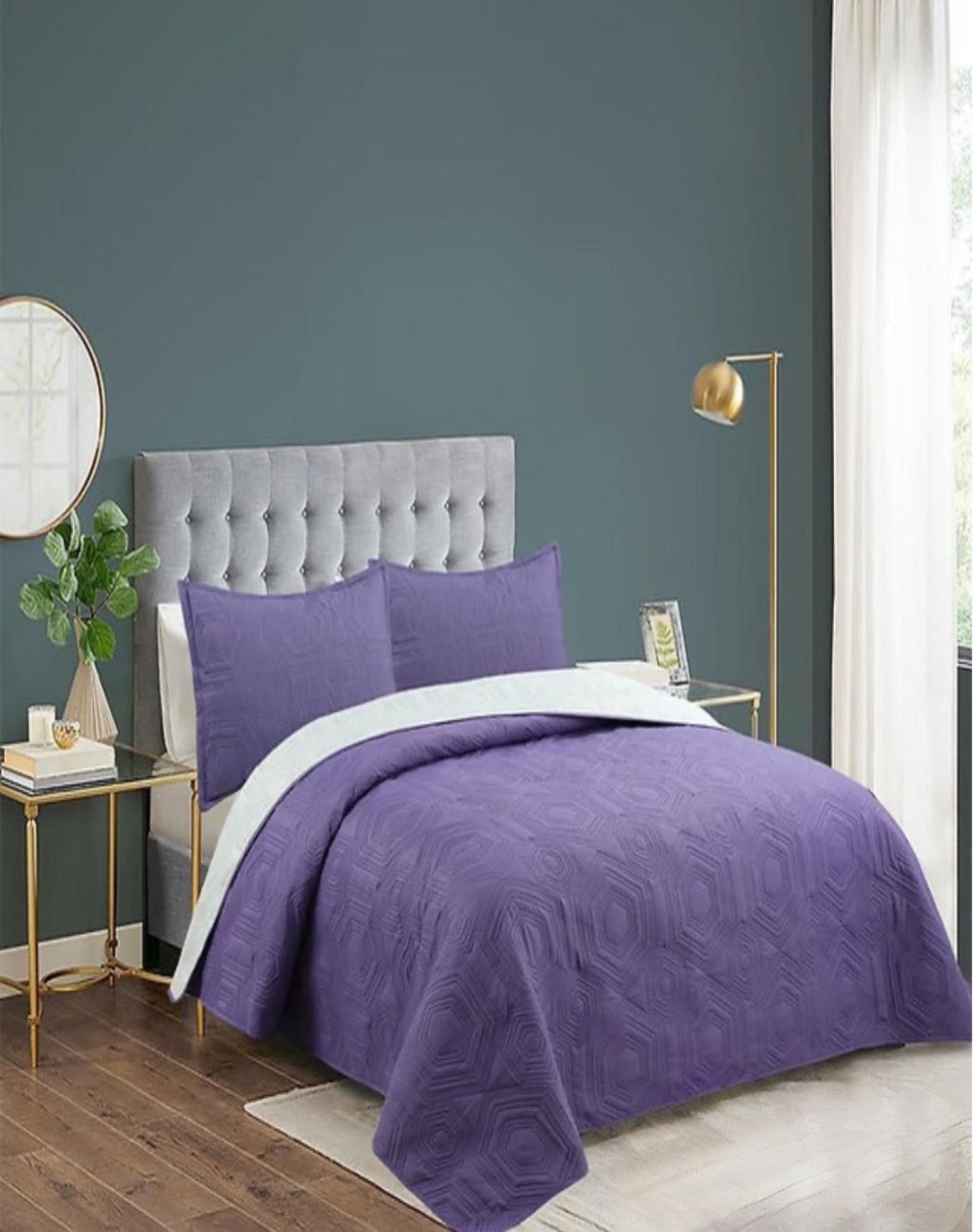 CUBRECAMA MORADO QUILT VERANO KING + 2 FUNDAS ALMOHADA U2 - 3