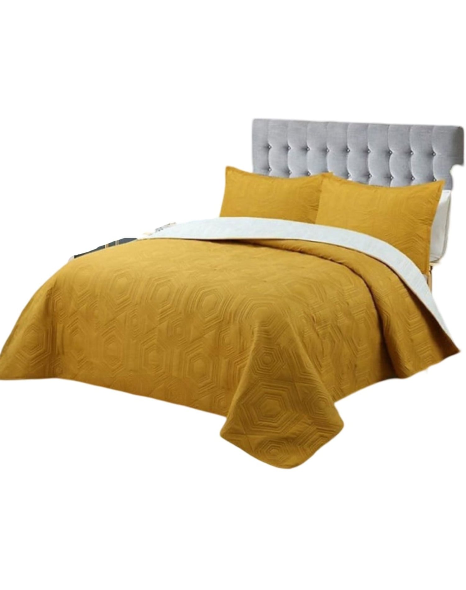 CUBRECAMA MOSTAZA 1P Y MEDIA QUILT VERANO + FUNDA ALMOHADA U5 - 1