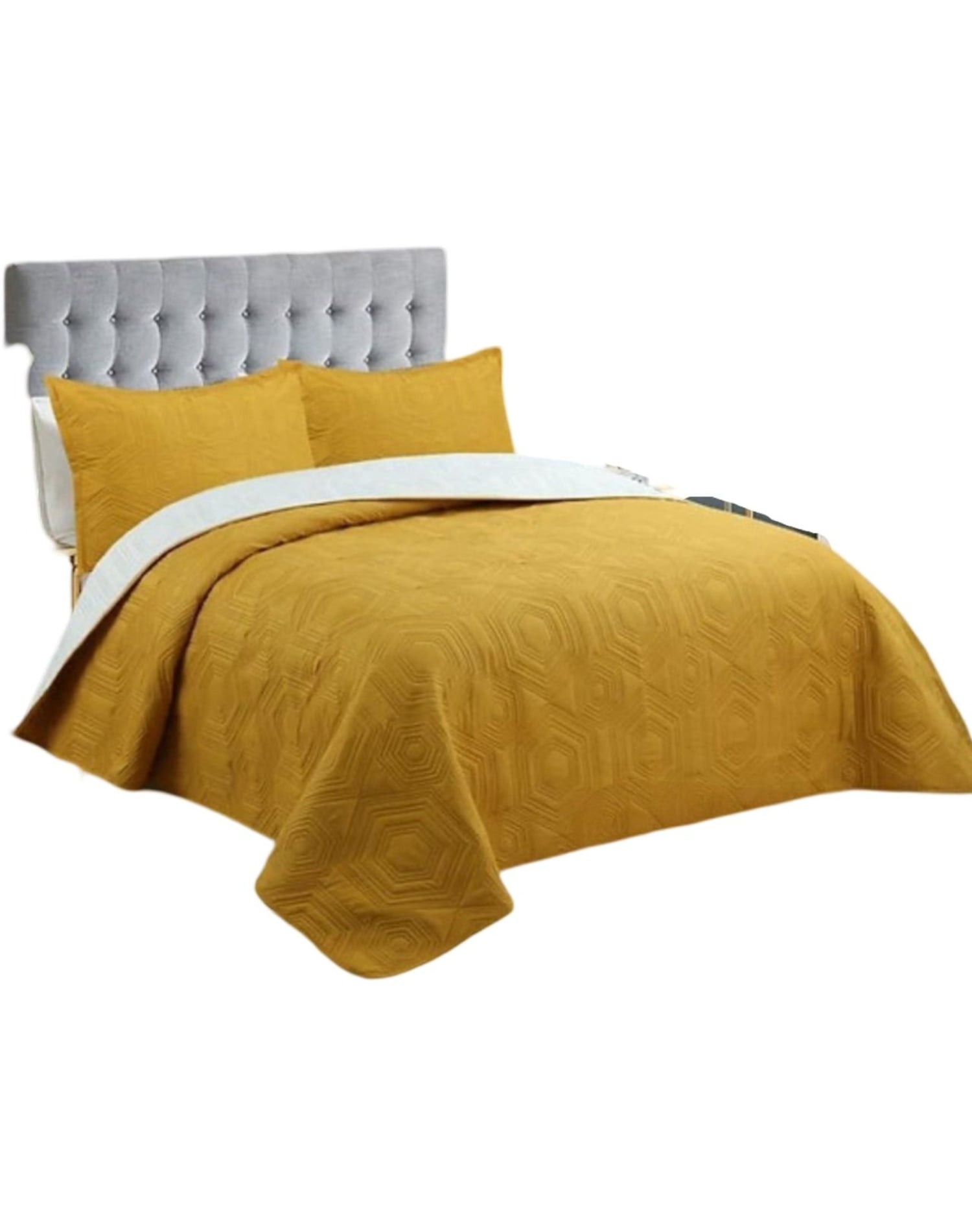CUBRECAMA MOSTAZA 1P Y MEDIA QUILT VERANO + FUNDA ALMOHADA U5 - 2