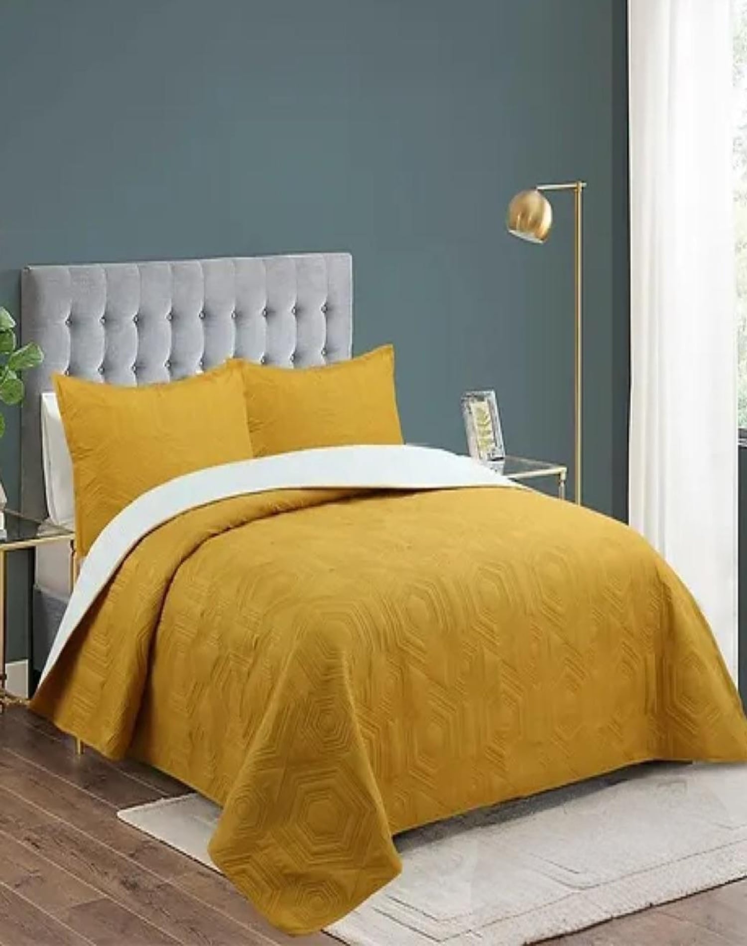 CUBRECAMA MOSTAZA 1P Y MEDIA QUILT VERANO + FUNDA ALMOHADA U5 - 3