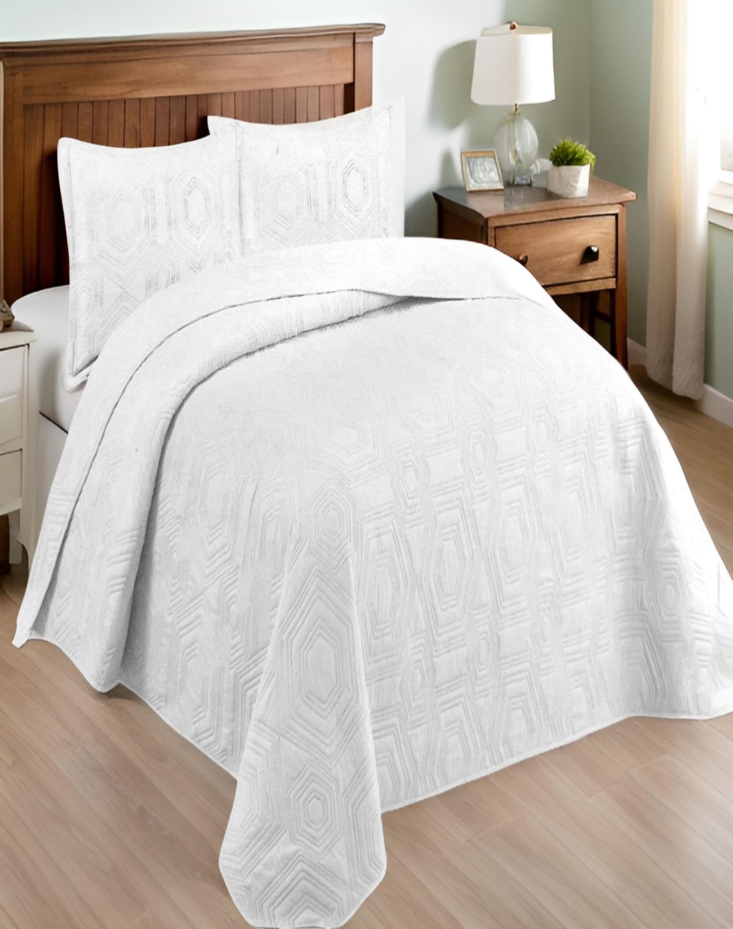 CUBRECAMA BLANCO QUILT VERANO KING + 2 FUNDAS ALMOHADA U8 - 3