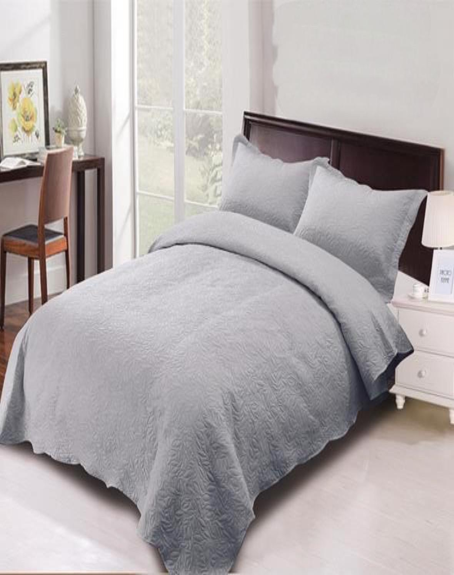 CUBRECAMA GRIS QUILT 2 PLAZAS+2 FUNDAS VERANO UNICOLOR 13N03 - 3