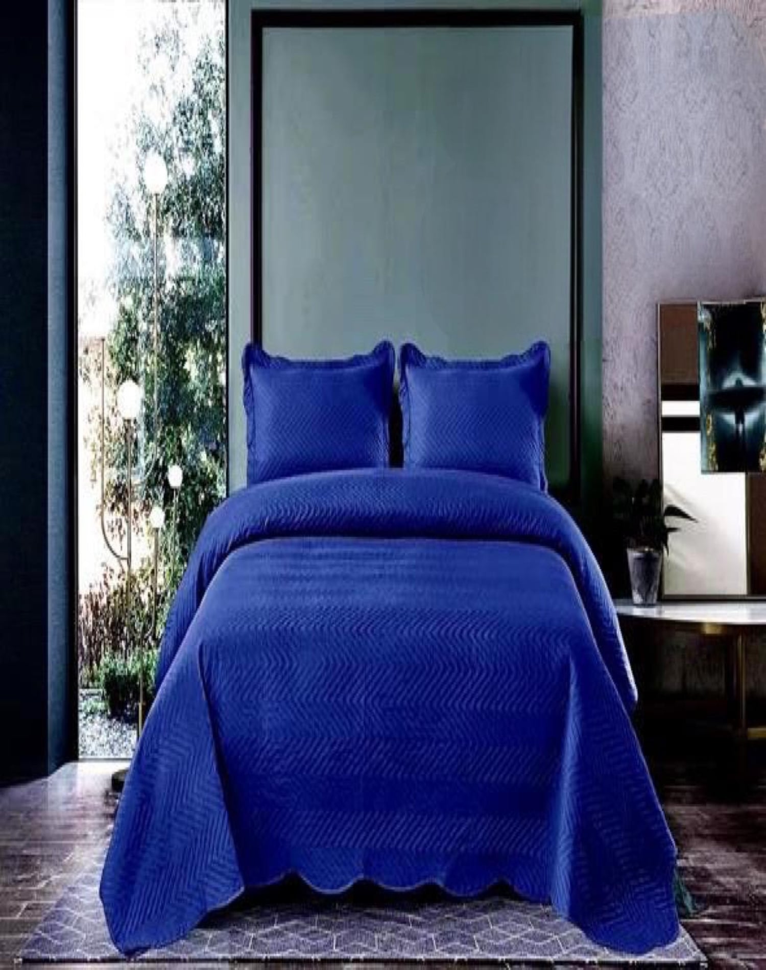 CUBRECAMA AZUL QUILT 2 PLAZAS+2 FUNDAS VERANO 13N01 - 3