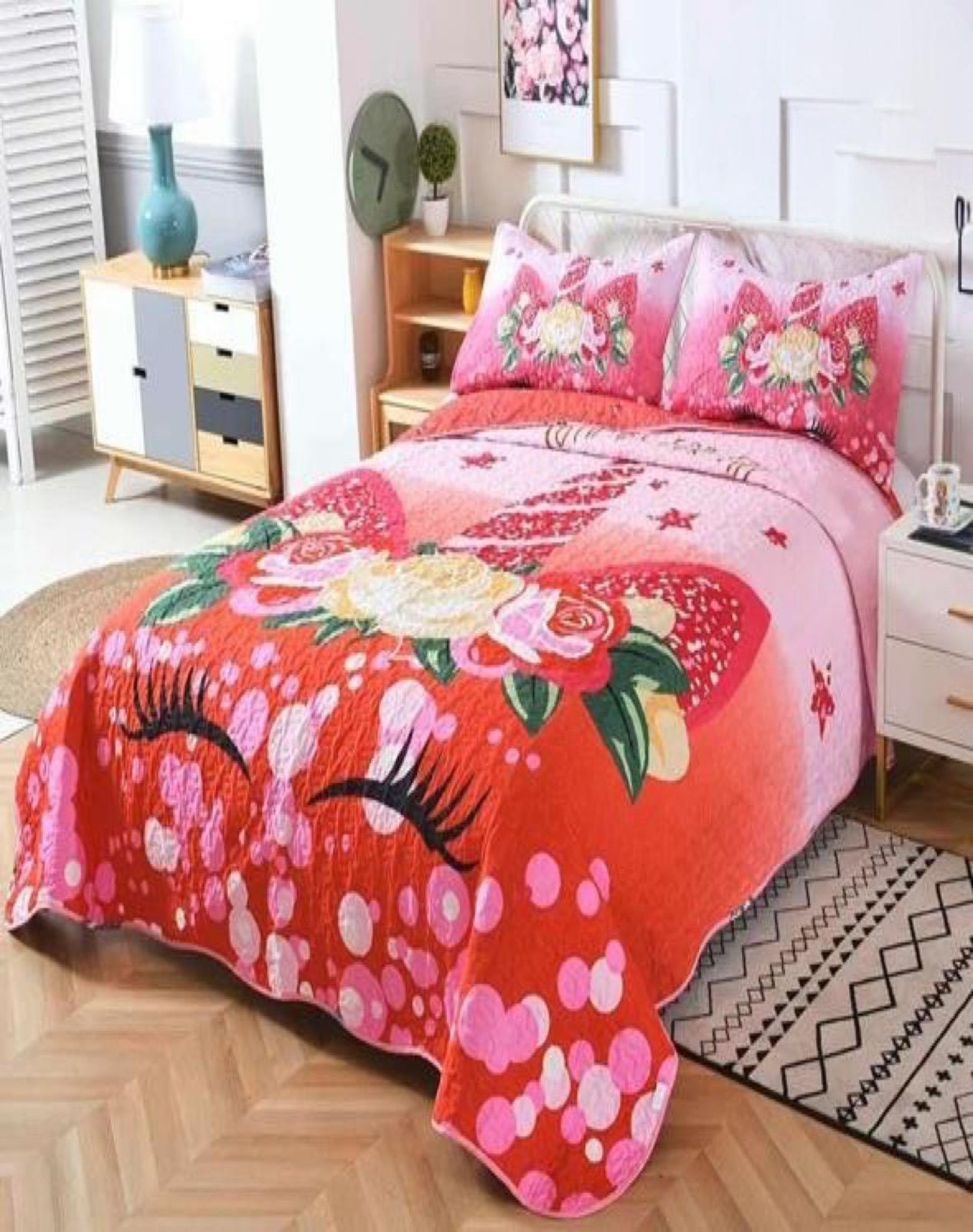 CUBRECAMA MULTICOLOR QUILT 2 PLAZAS+2 FUNDAS VERANO FRESCO 13N61 - 3