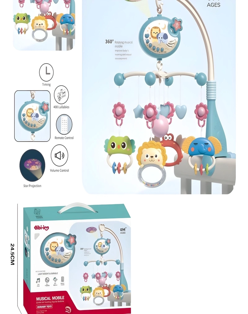 MÓVIL MUSICAL CUNA BEBÉ CON CONTROL Y LUZ 21N7 MULTICOLOR - 2