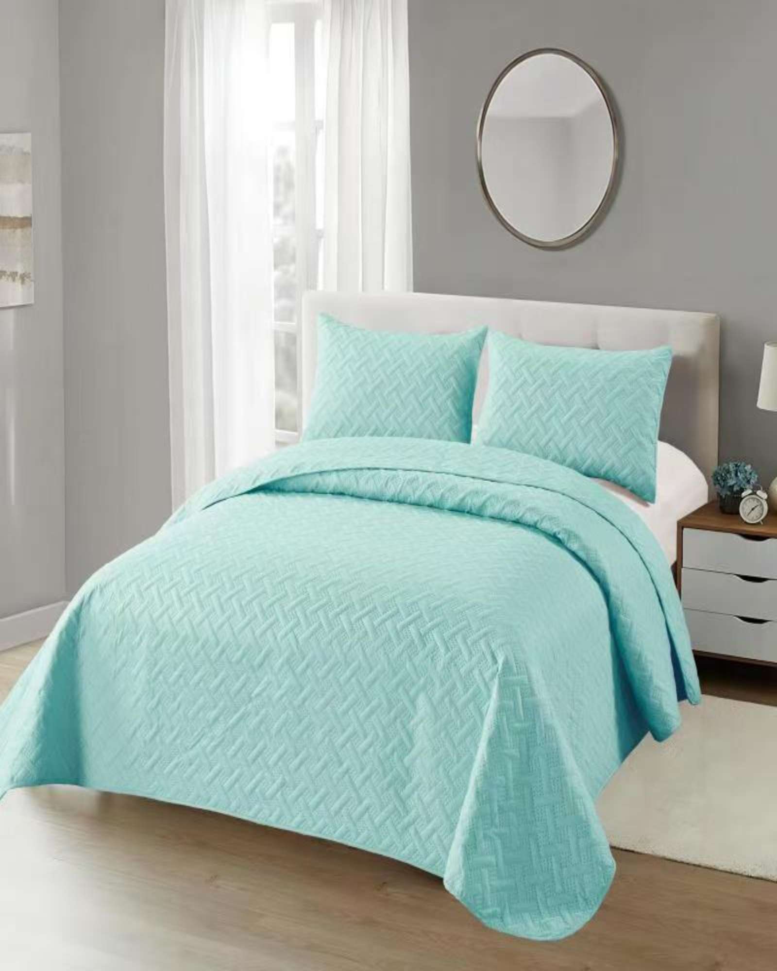 CUBRECAMA COLCHAS QUILT DE VERANO 2 PLAZAS CELESTE - 1