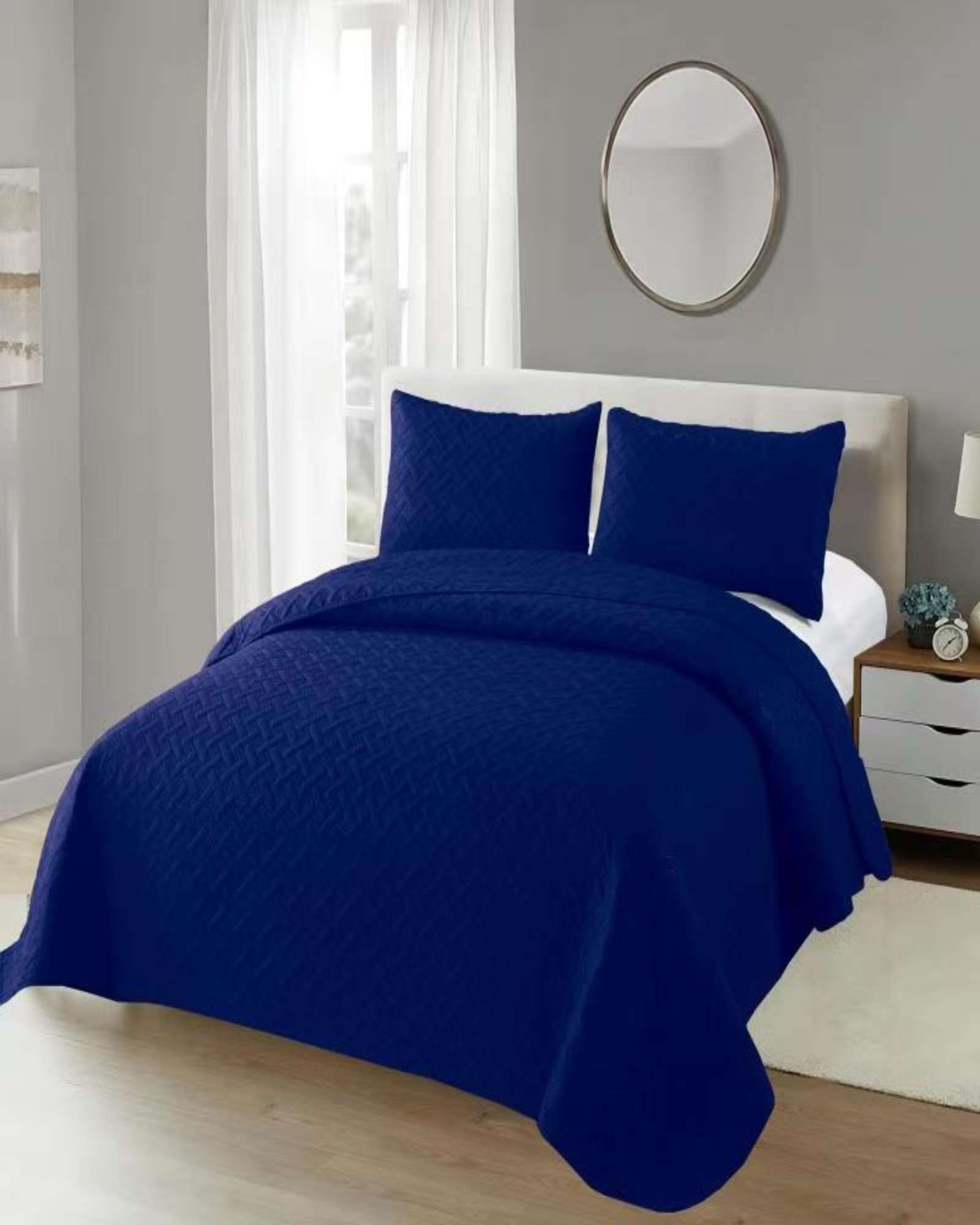 CUBRECAMA COLCHAS QUILT DE VERANO KING  AZUL MARINO - 1