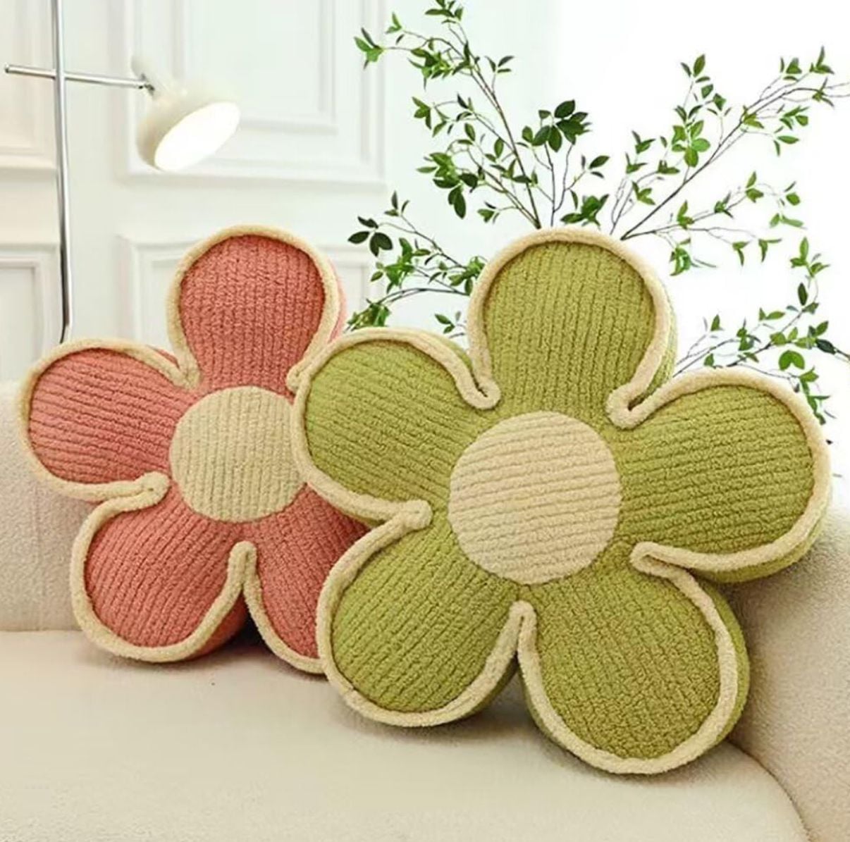 SET DE 4 COJINES DISEÑO FLOR COLOR ROSADO7VERDE - 1