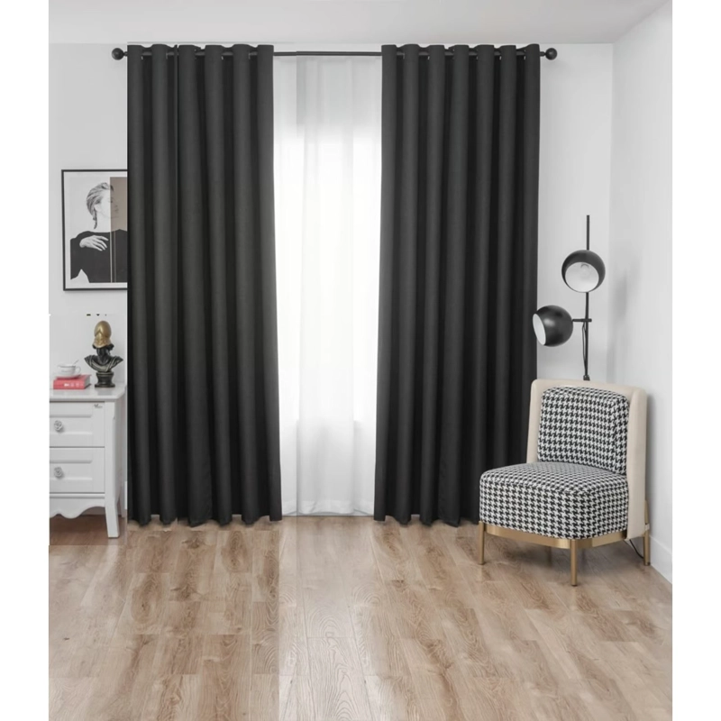 SET CORTINAS  2 PAÑOS ENGOMADAS TEXTURIZADA 140X220 NEGRA - 1