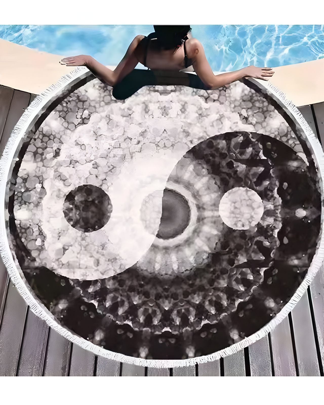 TOALLA MANTA REDONDA PLAYERA CON DISEÑO YIN YANG - 1