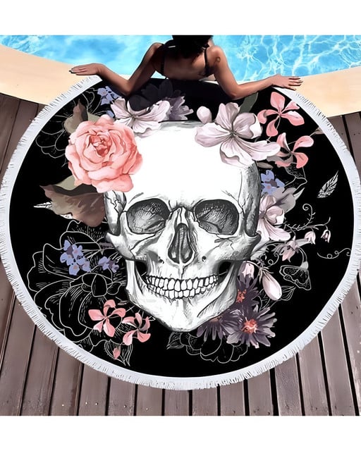 TOALLA MANTA REDONDA PLAYERA CON DISEÑO CALAVERA - 1
