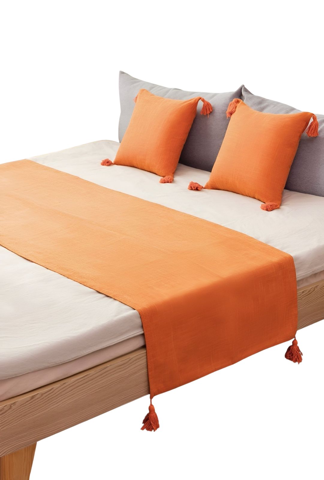 PIECERA DE CAMA DECORATIVA MODELO LINO NARANJA - 3