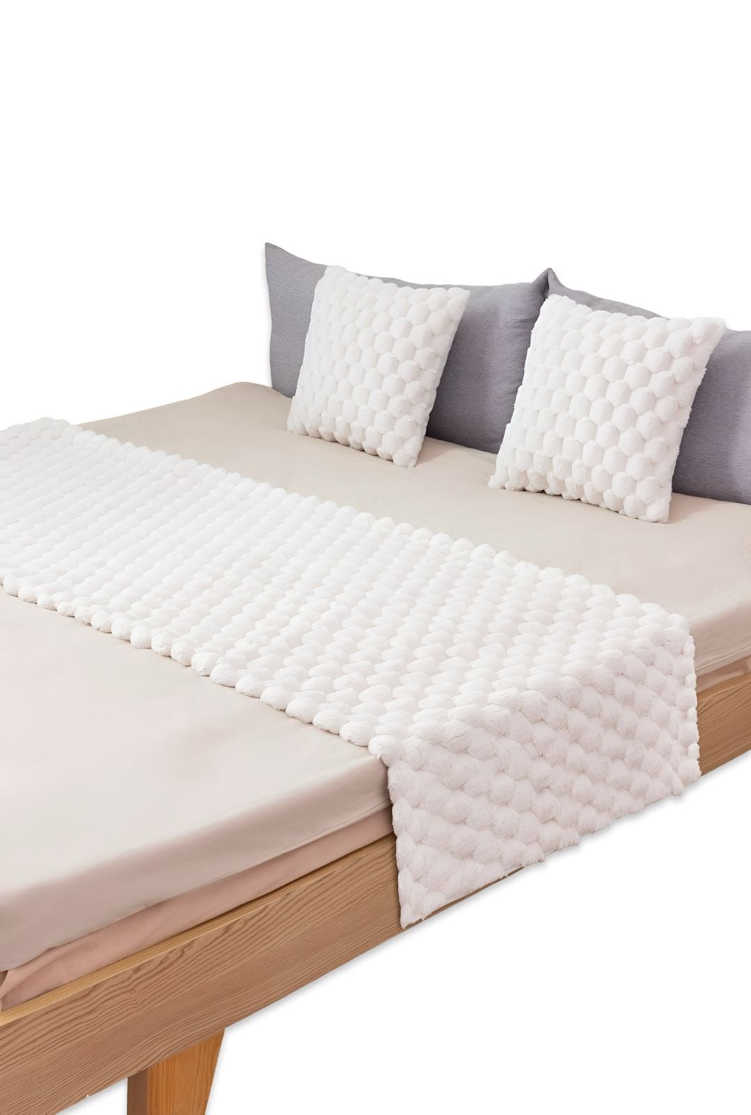 JUEGO DE PIECERA DE CAMA CON 2 FUNDAS MODELO PERLA  BLANCO - 3