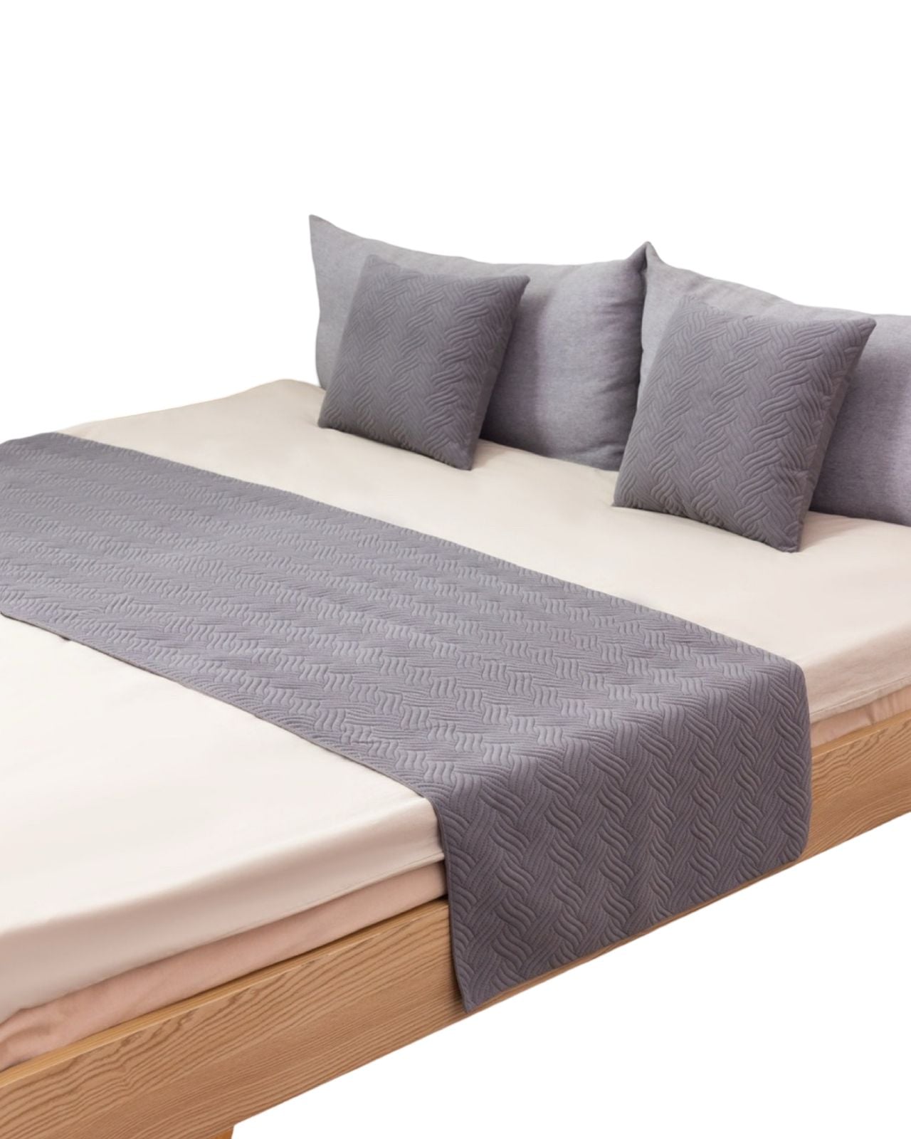 JUEGO DE PIECERA DE CAMA MAS 2 COJIN CON FUNDAS MODELO PLUSH GRIS - 2