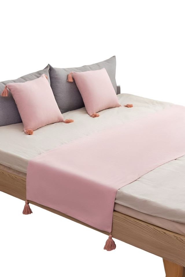 PIECERA DE CAMA DECORATIVA MODELO LINO ROSADO - 3