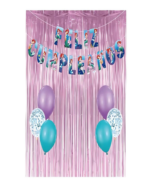 SET DE DECORACION CUMPLEAÑOS LA SIRENITA MORADO - 1