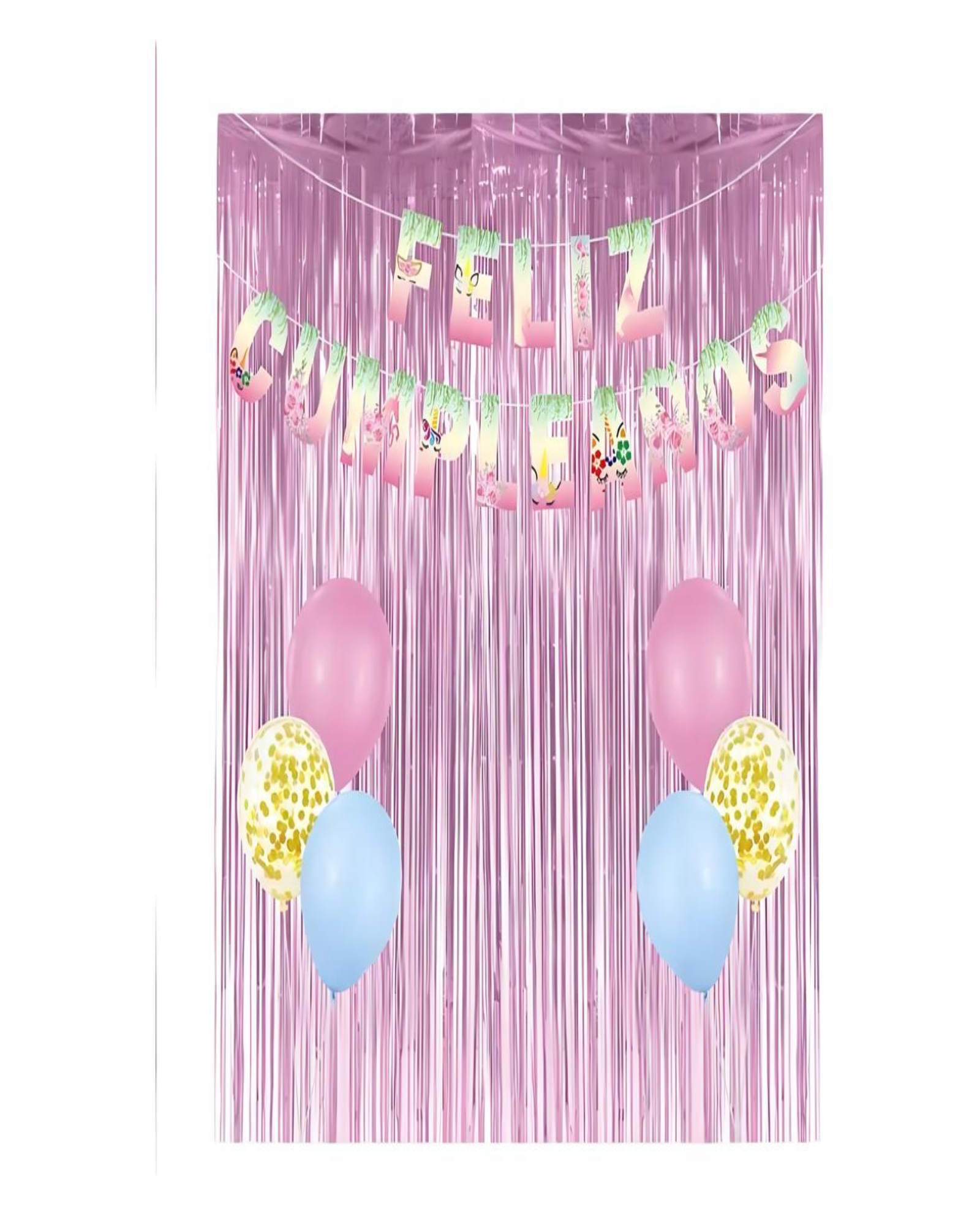 SET DE DECORACION CUMPLEAÑOS UNICORNIO ROSADO - 1