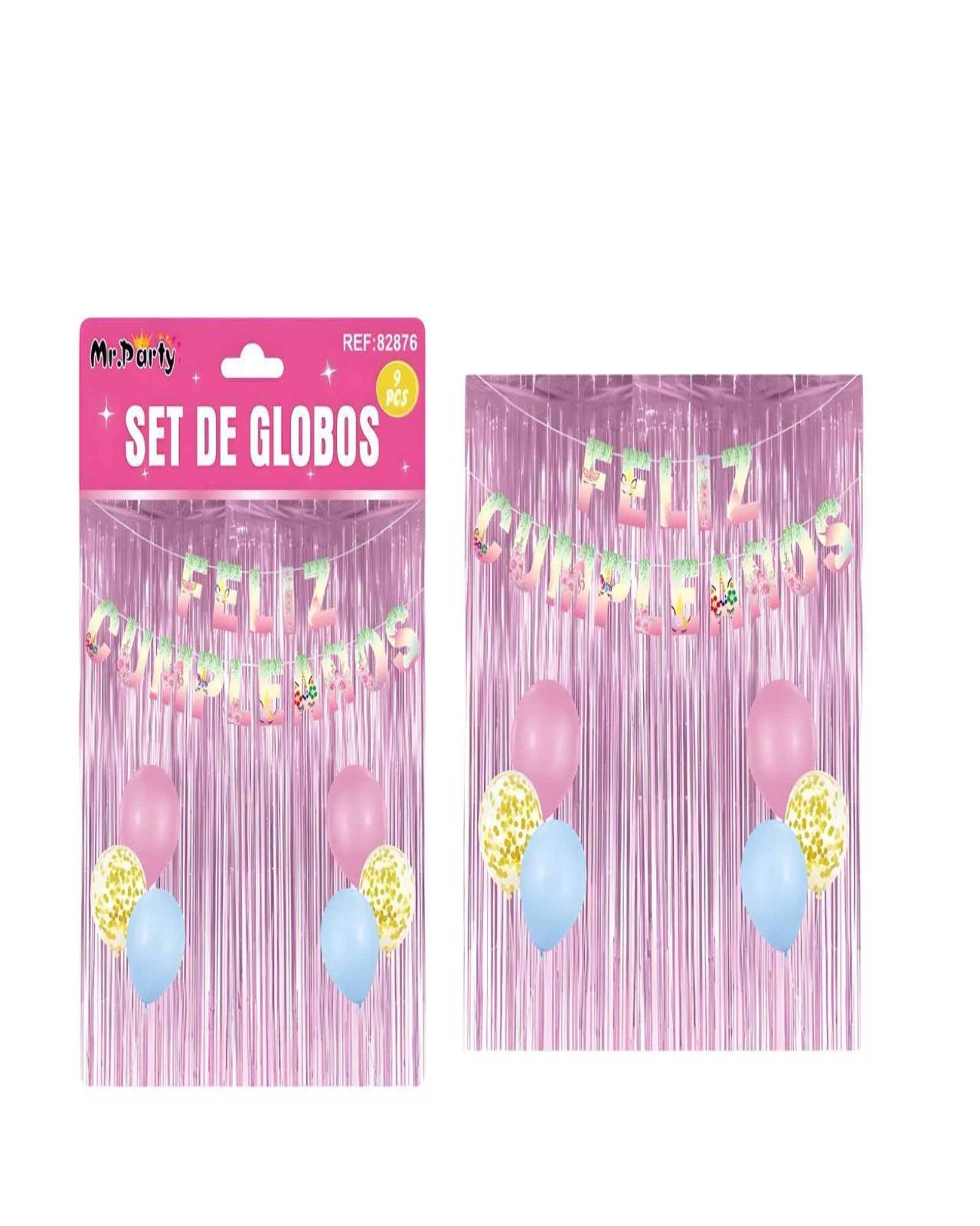 SET DE DECORACION CUMPLEAÑOS UNICORNIO ROSADO - 3