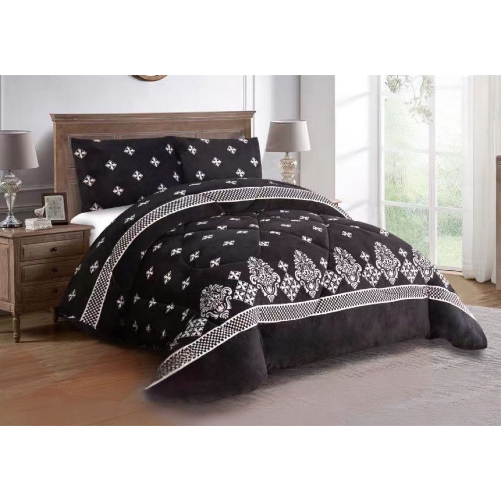 COBERTOR CHIPORRO NEGRO 2 PLAZAS +2 FUNDAS DE ALMOHADA - 1