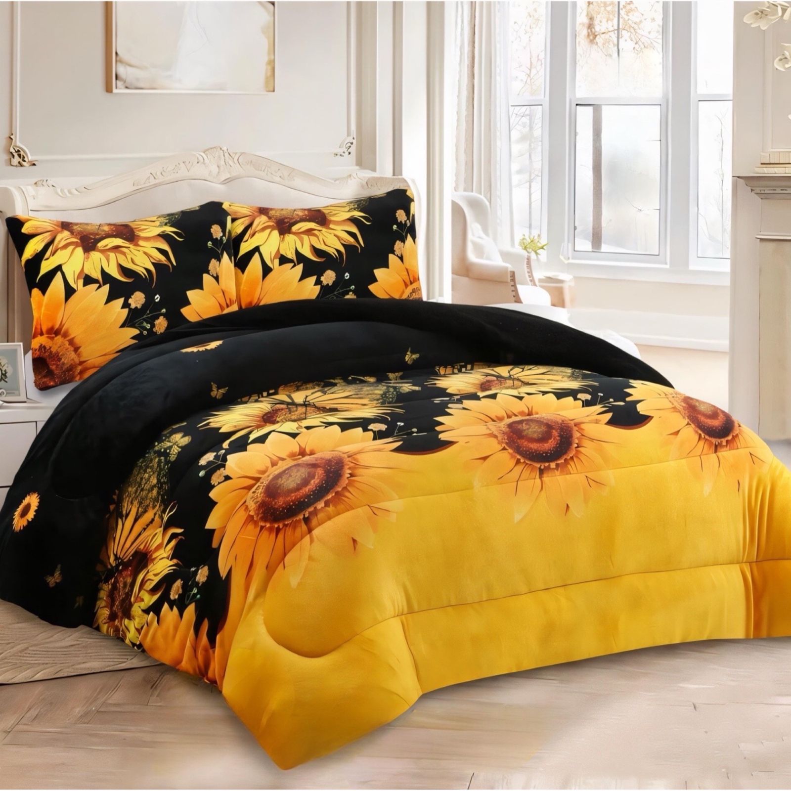 COBERTOR CHIPORRO GIRASOL  2 PLAZAS +2 FUNDAS DE ALMOHADA - 1
