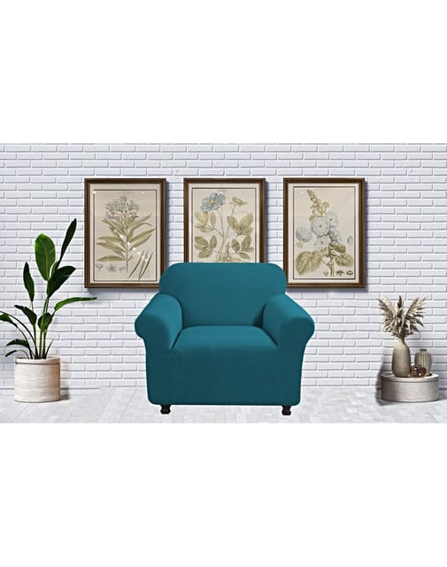 FUNDA PARA SOFA CUADRILLE DE 1 CUERPO AZUL PETROLEO - 3