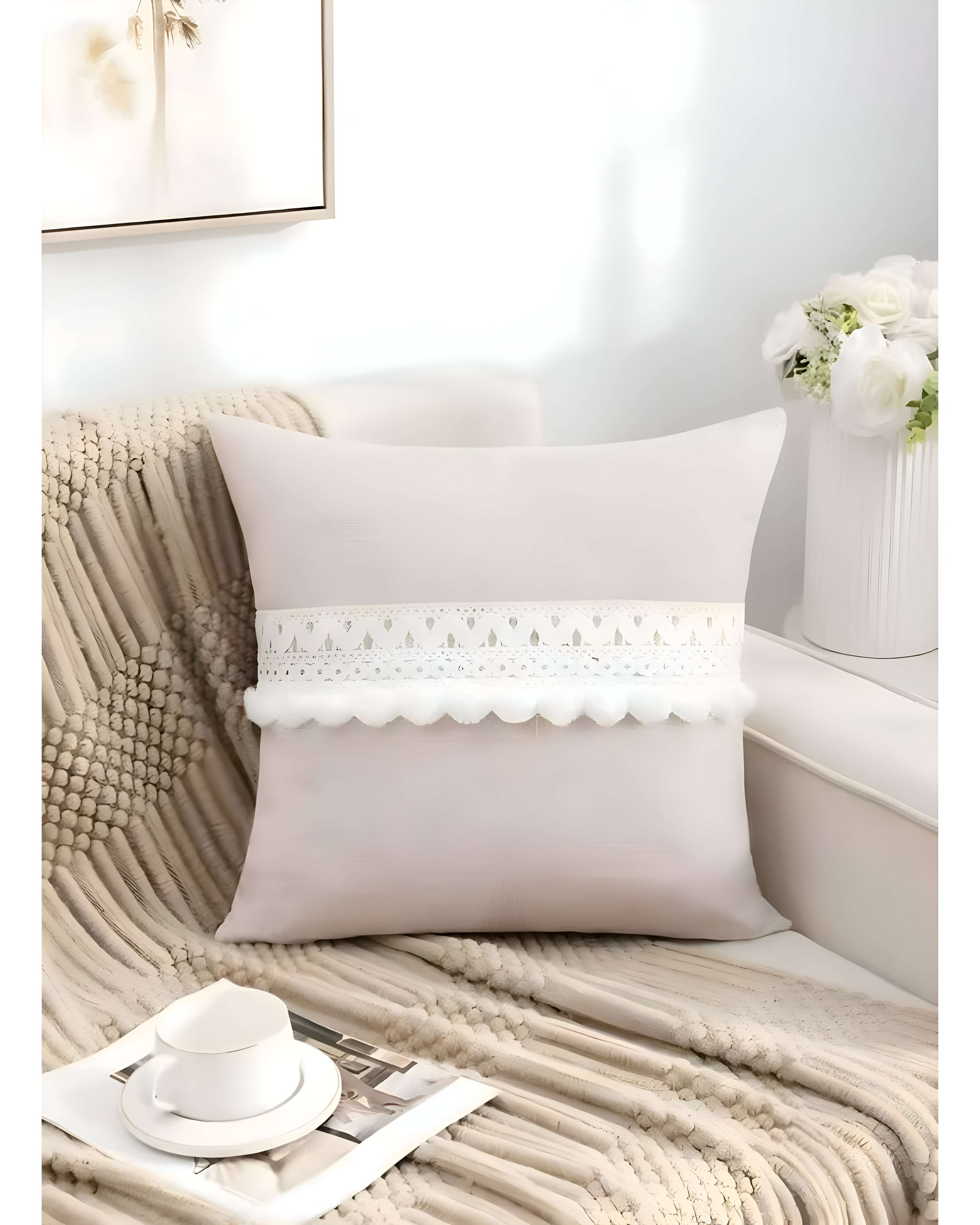SET DE 4 FUNDAS DE COJIN CON POMPON 45X45 S9 - 3