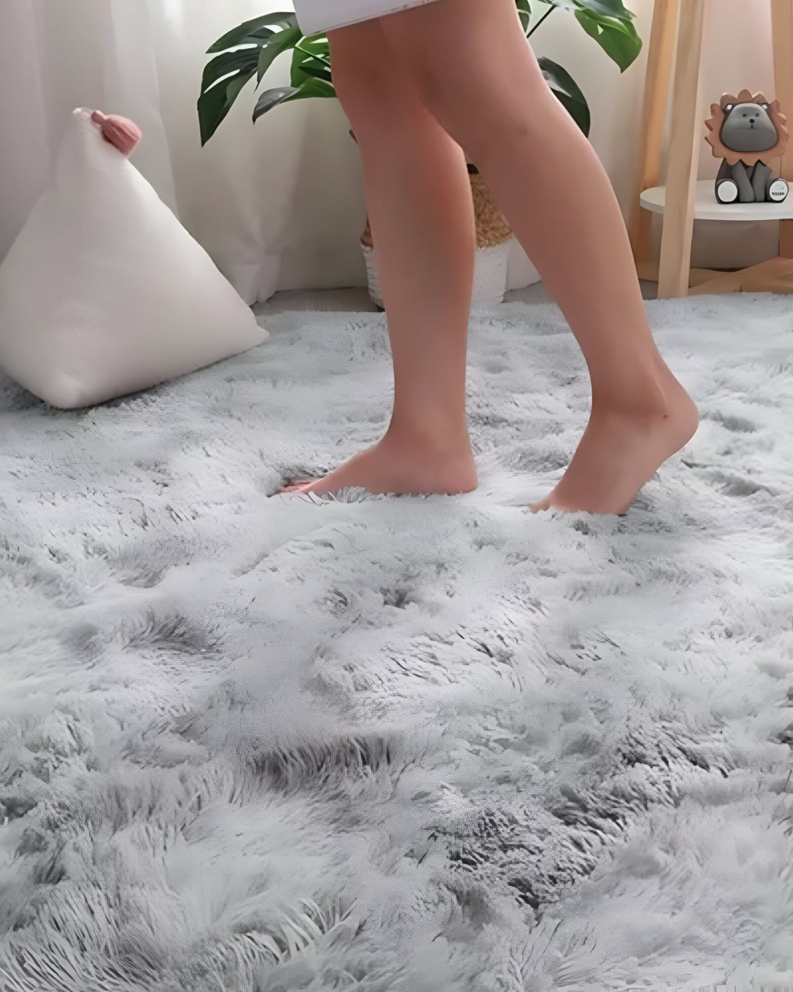 ALFOMBRA PELUDA SUAVE 240 X 200 CM PRIMERA CALIDAD BLANCO Y GRIS - 1