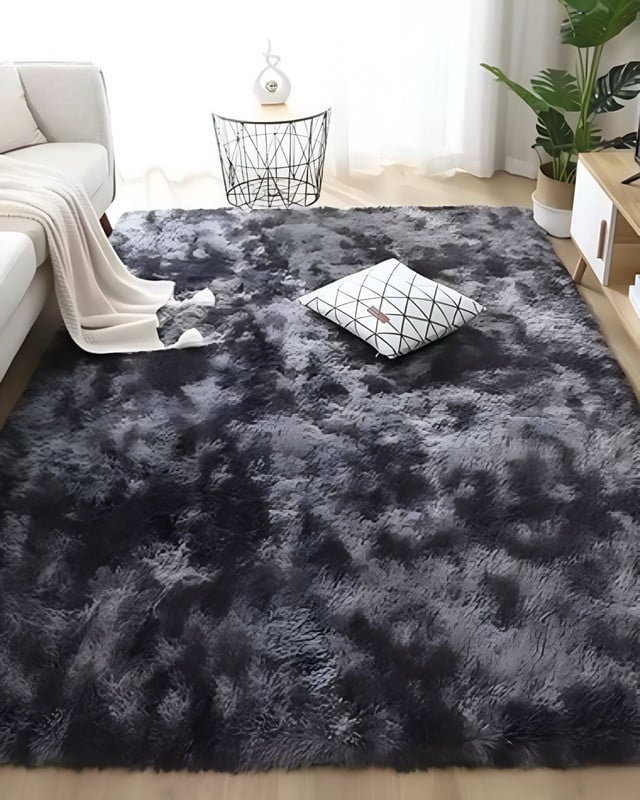 ALFOMBRA PELUDA SUAVE 200 X 300 CM PRIMERA CALIDAD NEGRO JASPEADO - 1