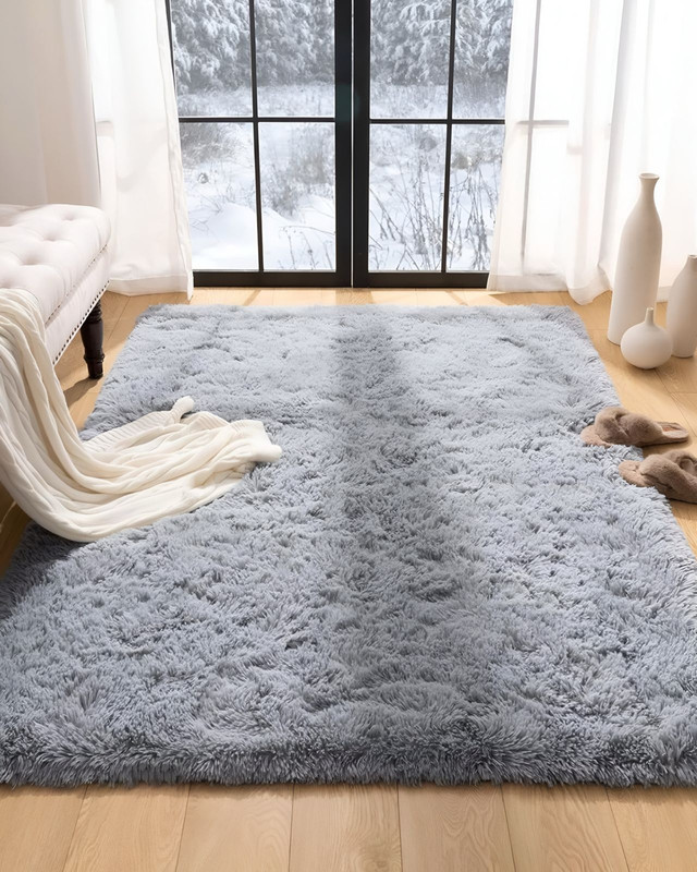 ALFOMBRA PELUDA SUAVE 240 X 200 CM PRIMERA CALIDAD GRIS - 1