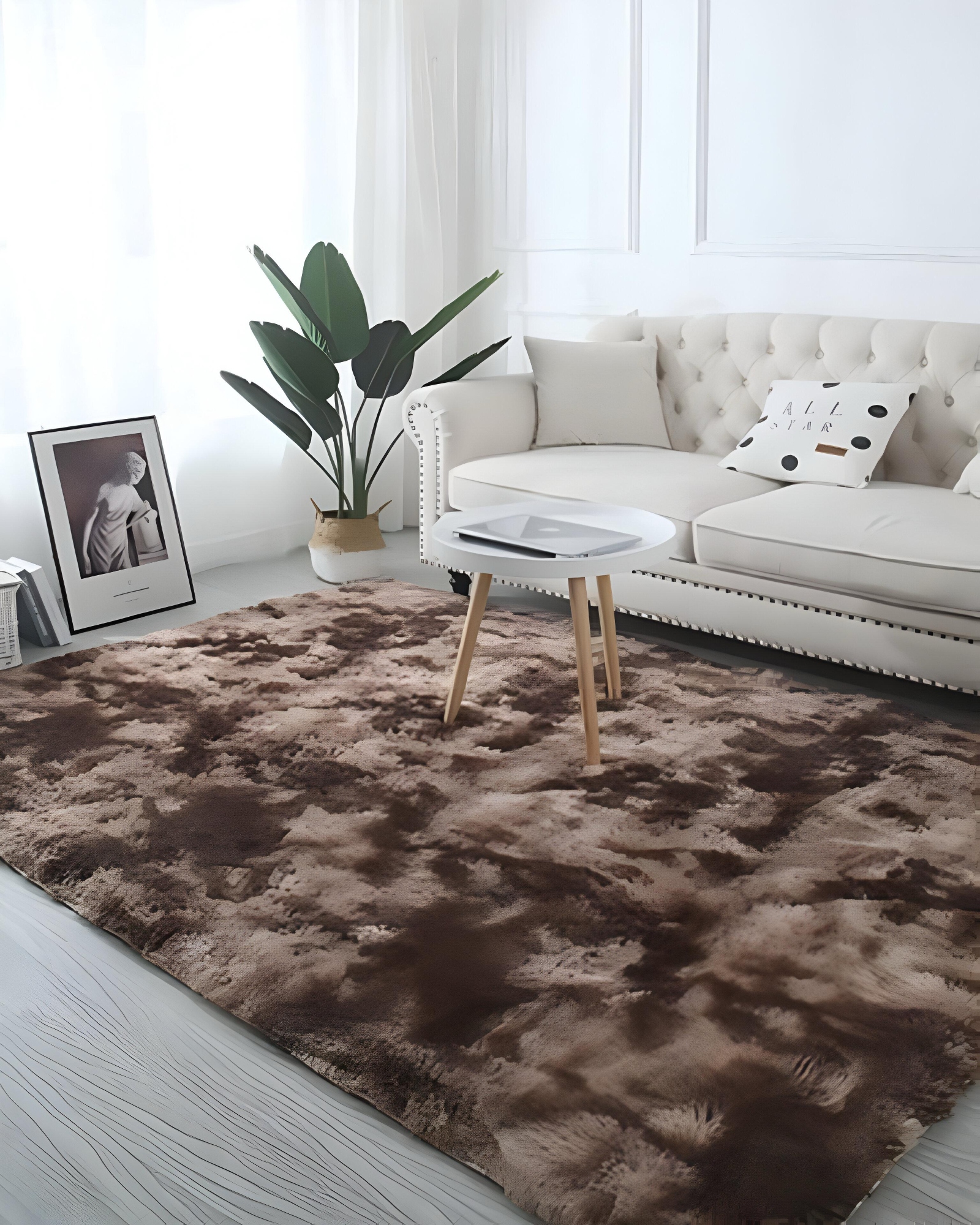 ALFOMBRA PELUDA SUAVE 240 X 200 CM PRIMERA CALIDAD CAFÉ JASPEADO - 1