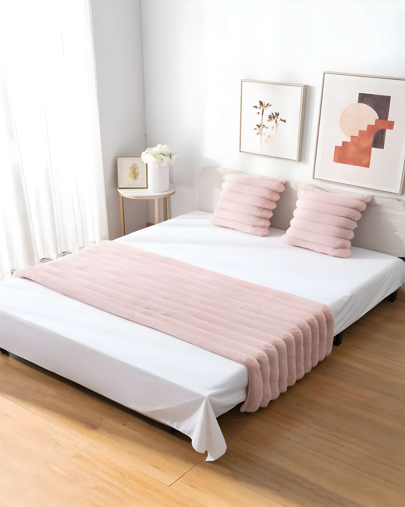 JUEGO DE PIECERA CON DOS FUNDAS DE COJIN MODELO LINEAL 2 PLAZAS ROSA - 3