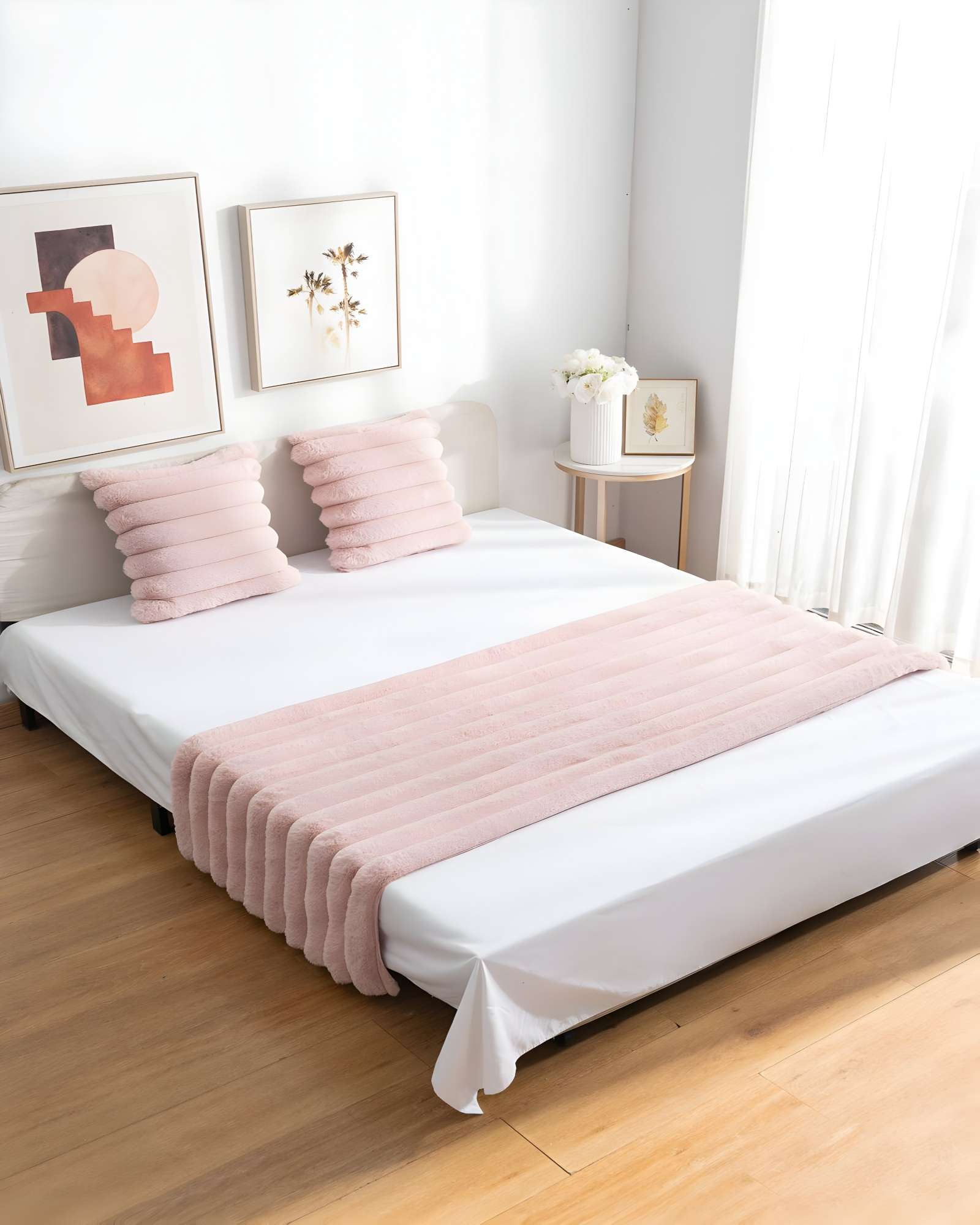 JUEGO DE PIECERA CON DOS FUNDAS DE COJIN MODELO LINEAL 2 PLAZAS ROSA - 4