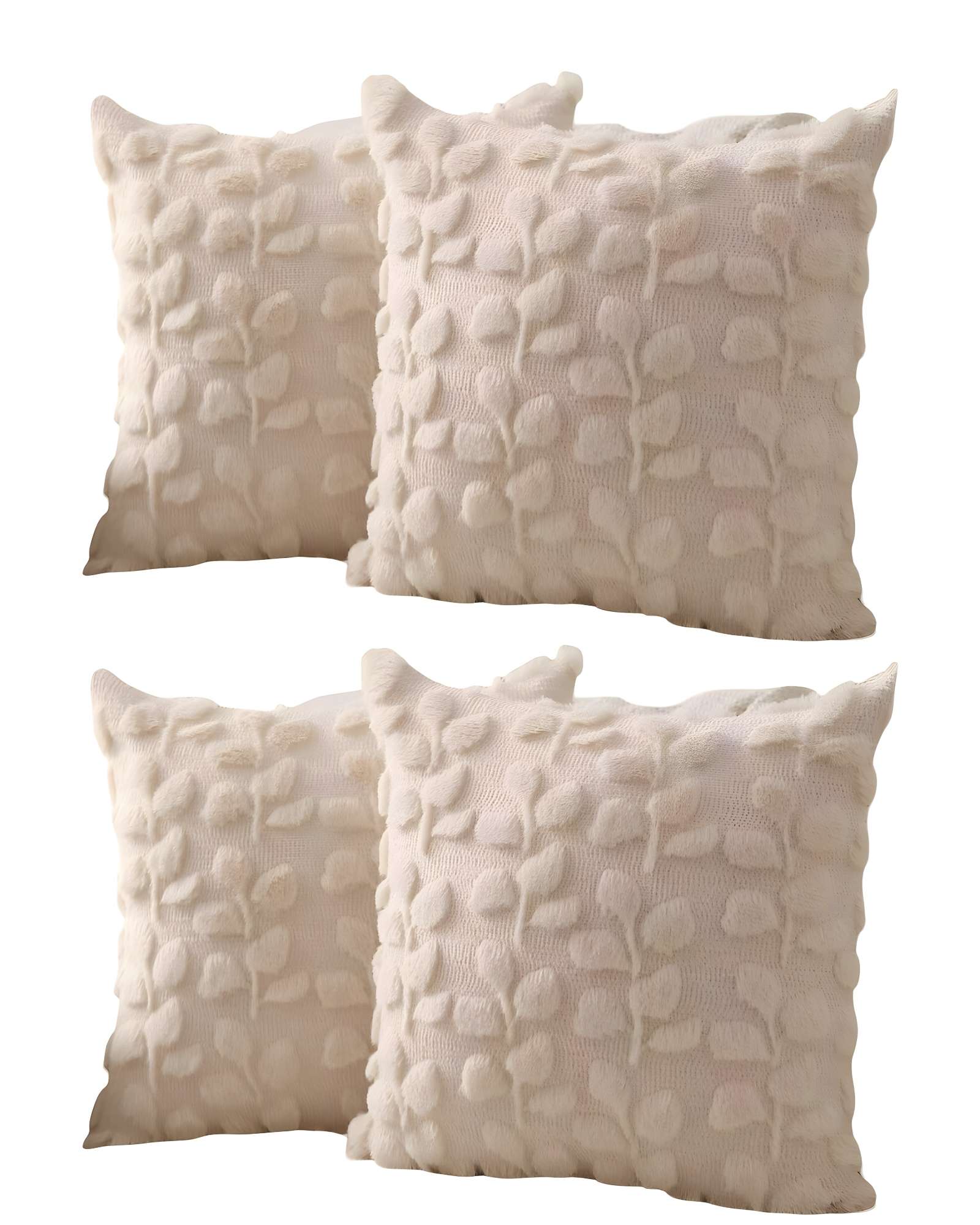 PACK DE 4 FUNDAS PELUDA DISEÑO HOJAS BEIGE - 2