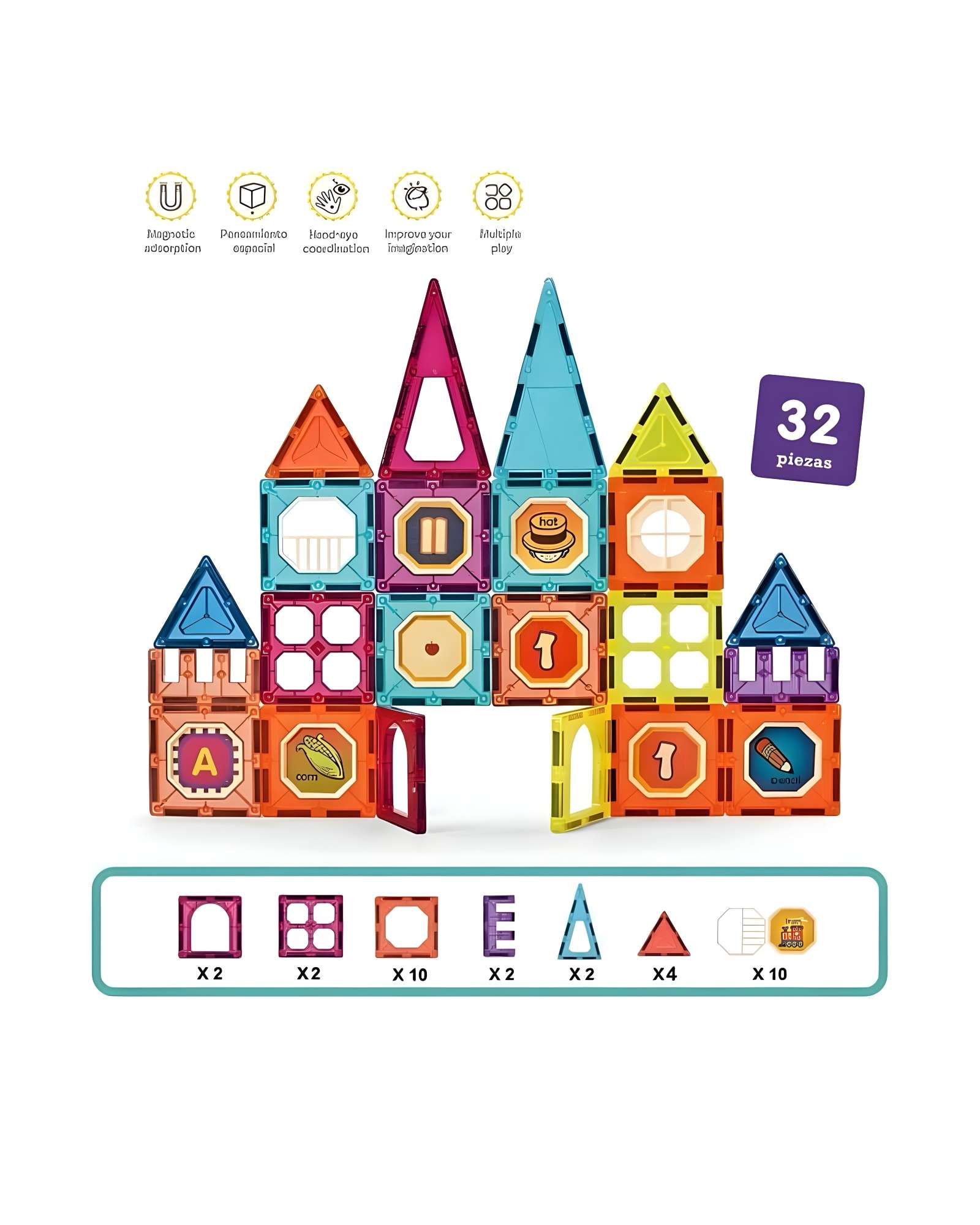 BLOCK MAGNETICO CASTILLO 32 PIEZAS MULTICOLOR - 1