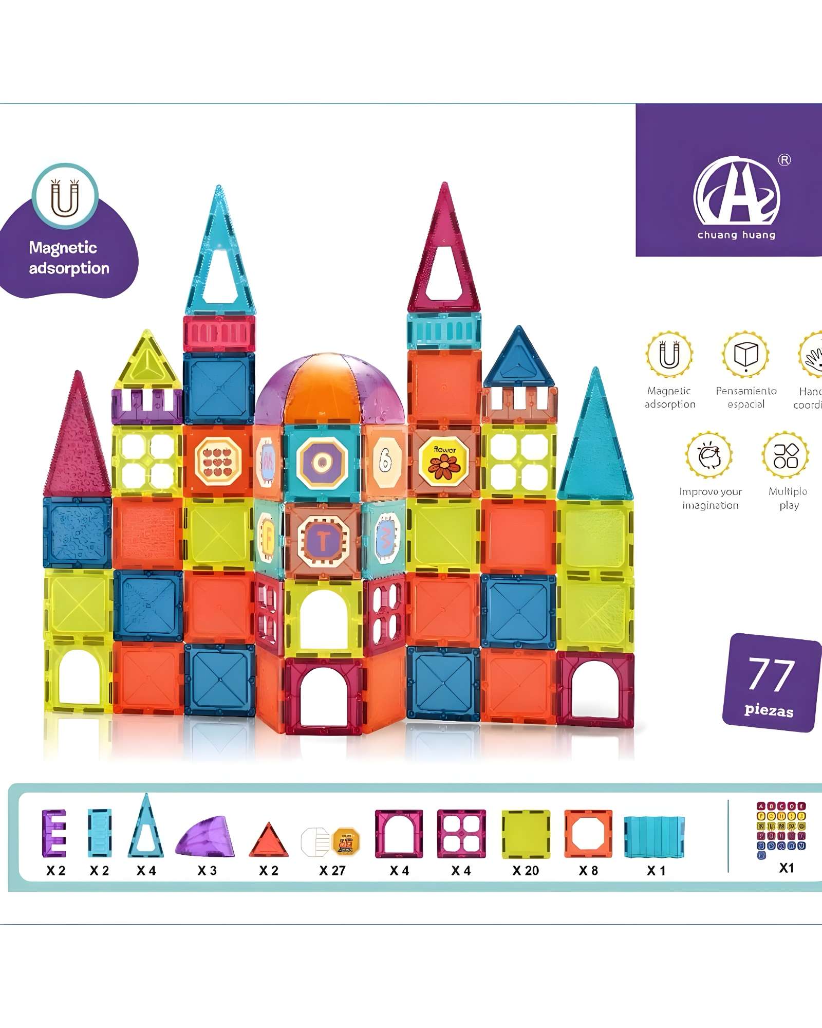BLOCK MAGNETICO CASTILLO 77 PIEZAS MULTICOLOR - 1