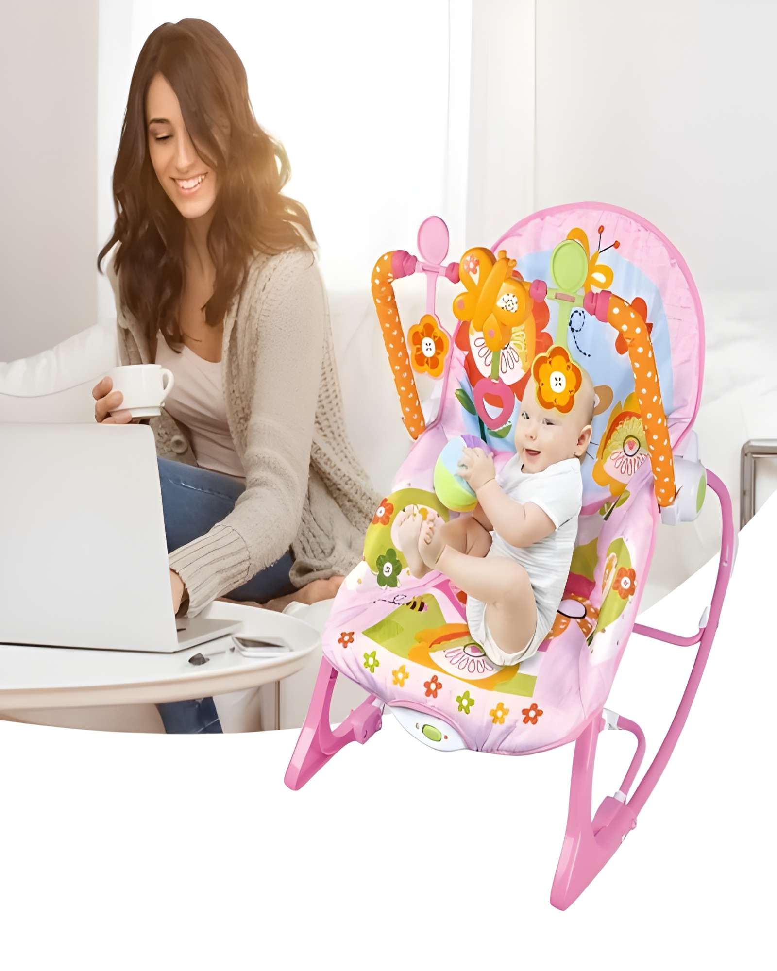 SILLA MECEDORA PARA BEBÉ CON VIBRACION ROSADO - 4