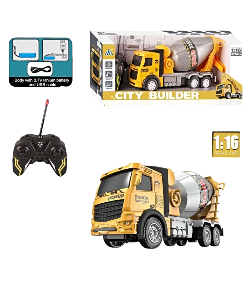 CAMION HORMIGONERO RECARGABLE CON CONTROL REMOTO AMARILLO - 1
