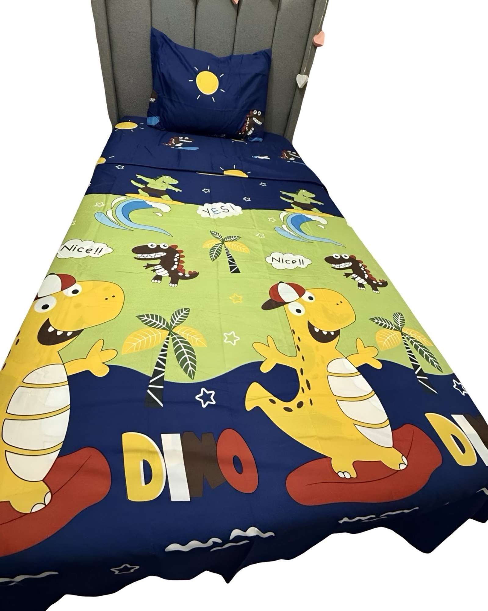 SET DE  SÁBANAS NIÑA NIÑO INFANTIL 1 PLAZA DINO - 1