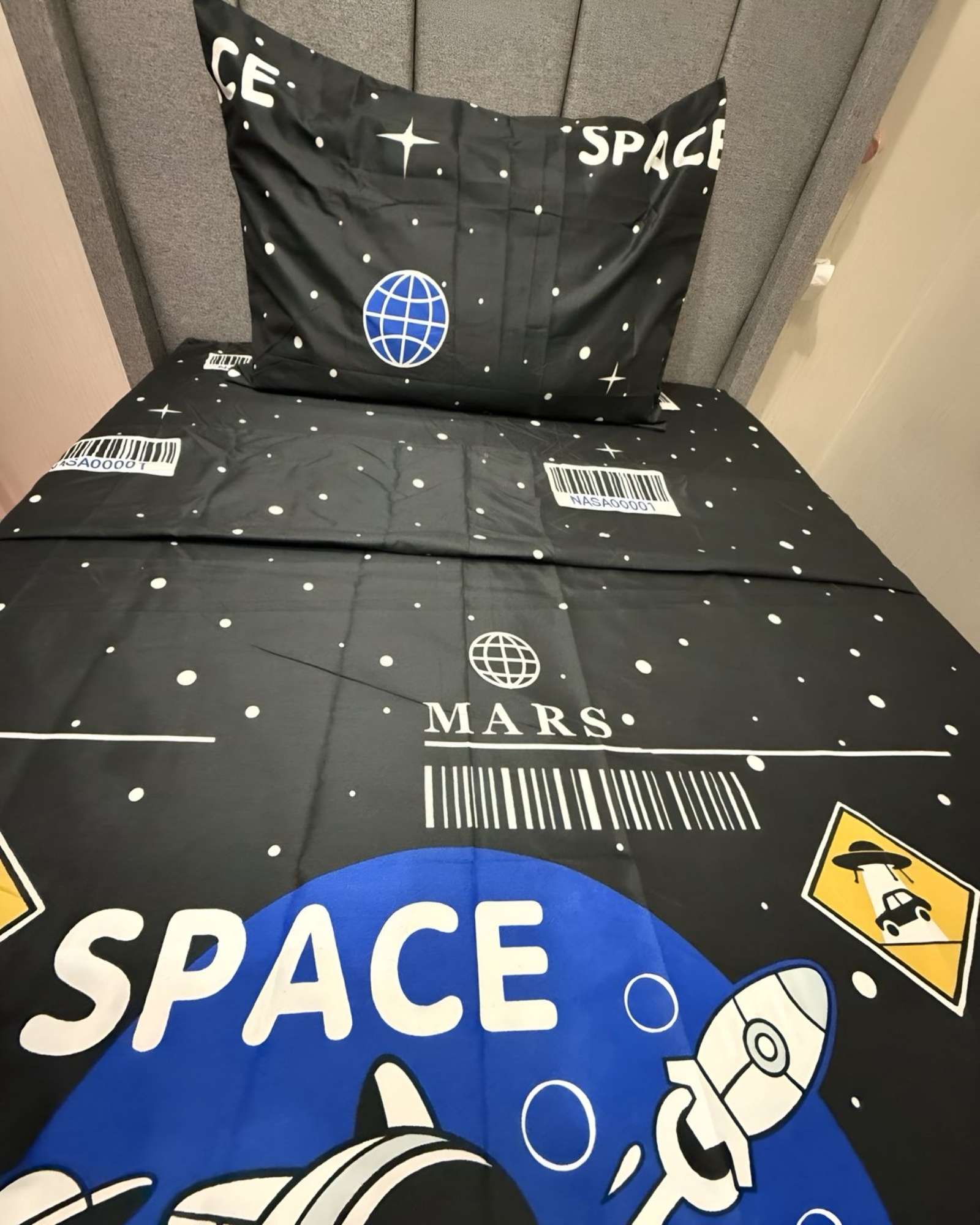 JUEGO DE SÁBANAS NIÑA NIÑO INFANTIL PLAZA Y MEDIA DISEÑO DEASTRONAUTA ESPACIO - 4