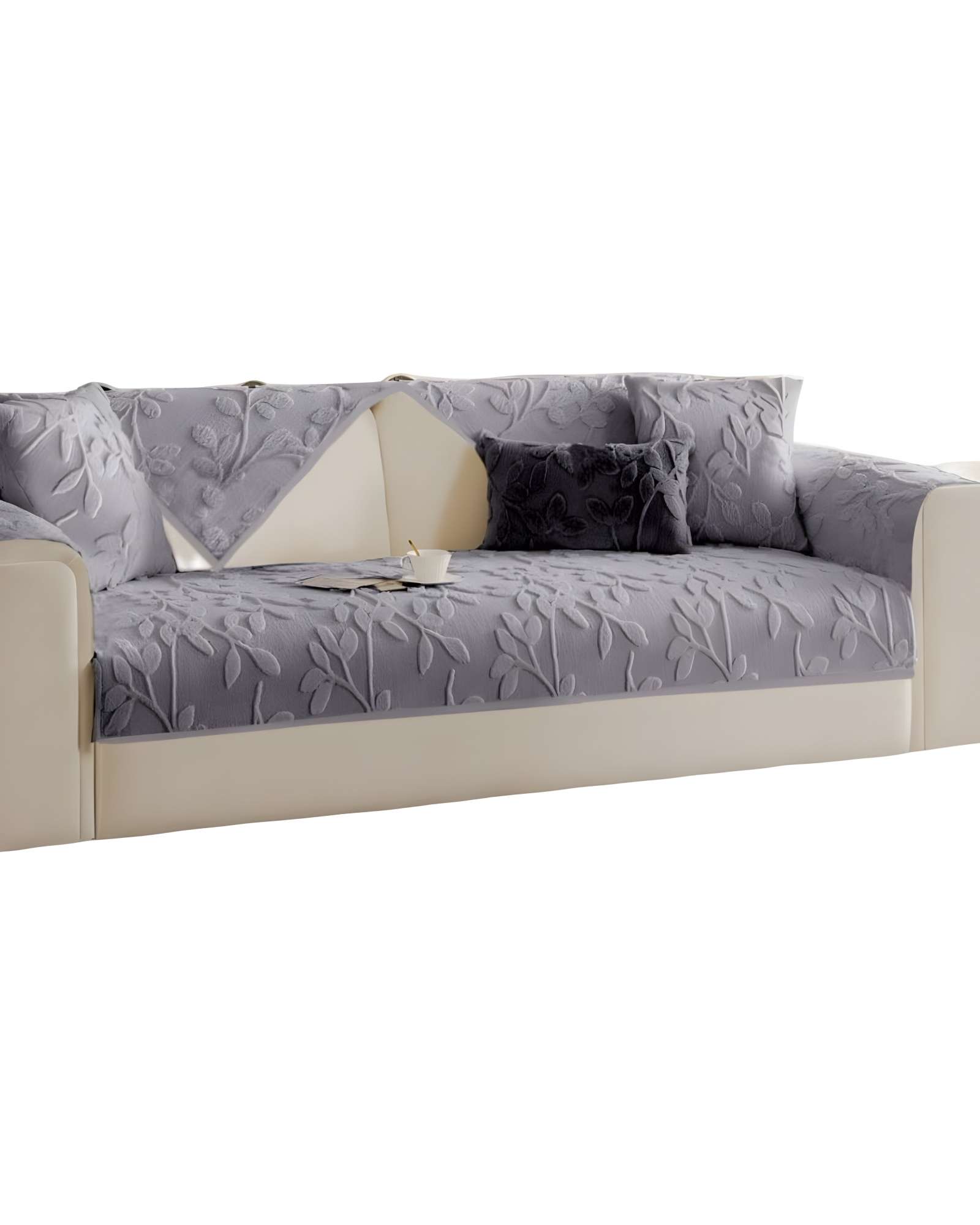 PACK DE 5 FUNDAS PARA SOFA CON DISEÑO H4 GRIS CLARO - 2
