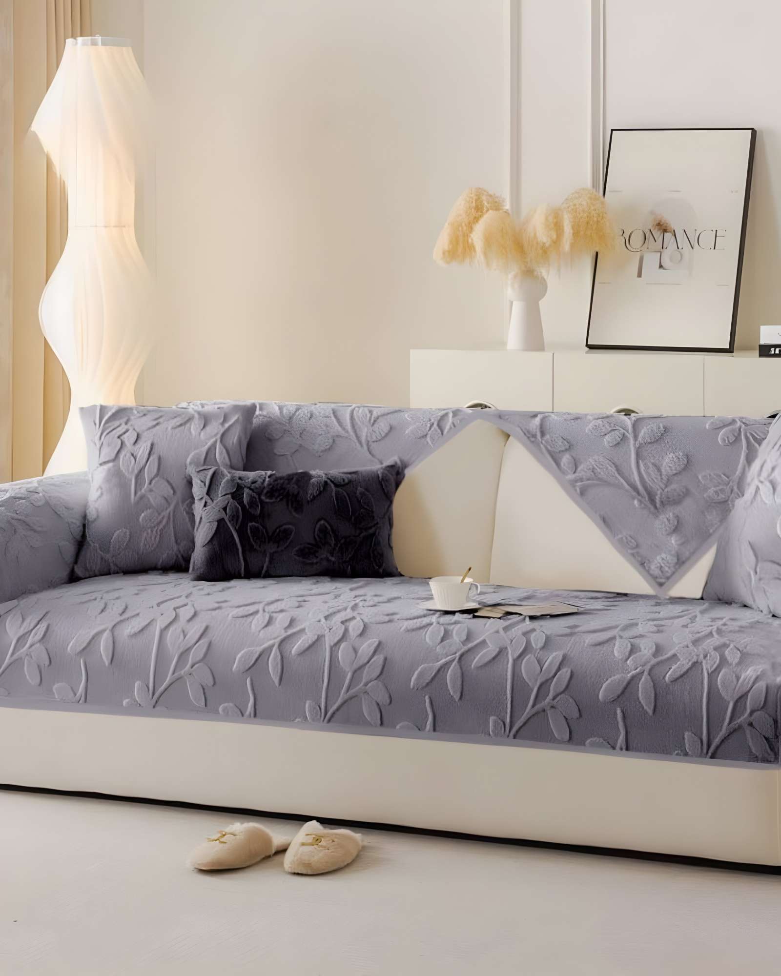 PACK DE 5 FUNDAS PARA SOFA CON DISEÑO H4 GRIS CLARO - 3
