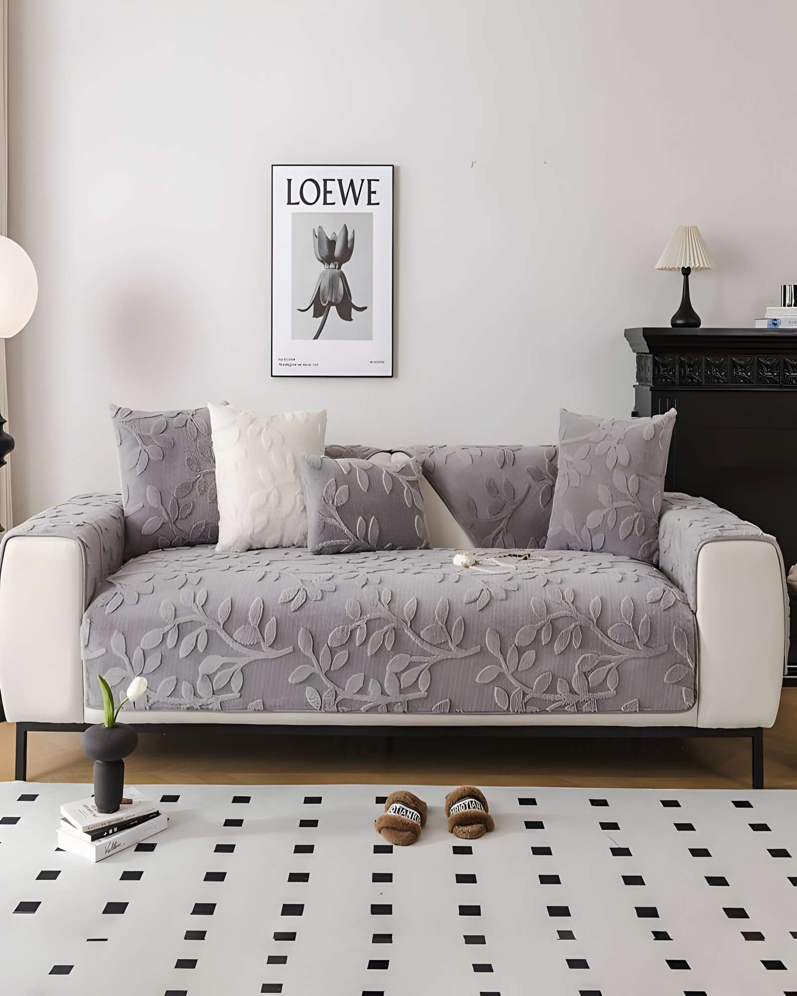 PACK DE 5 FUNDAS PARA SOFA CON DISEÑO H4 GRIS CLARO - 4