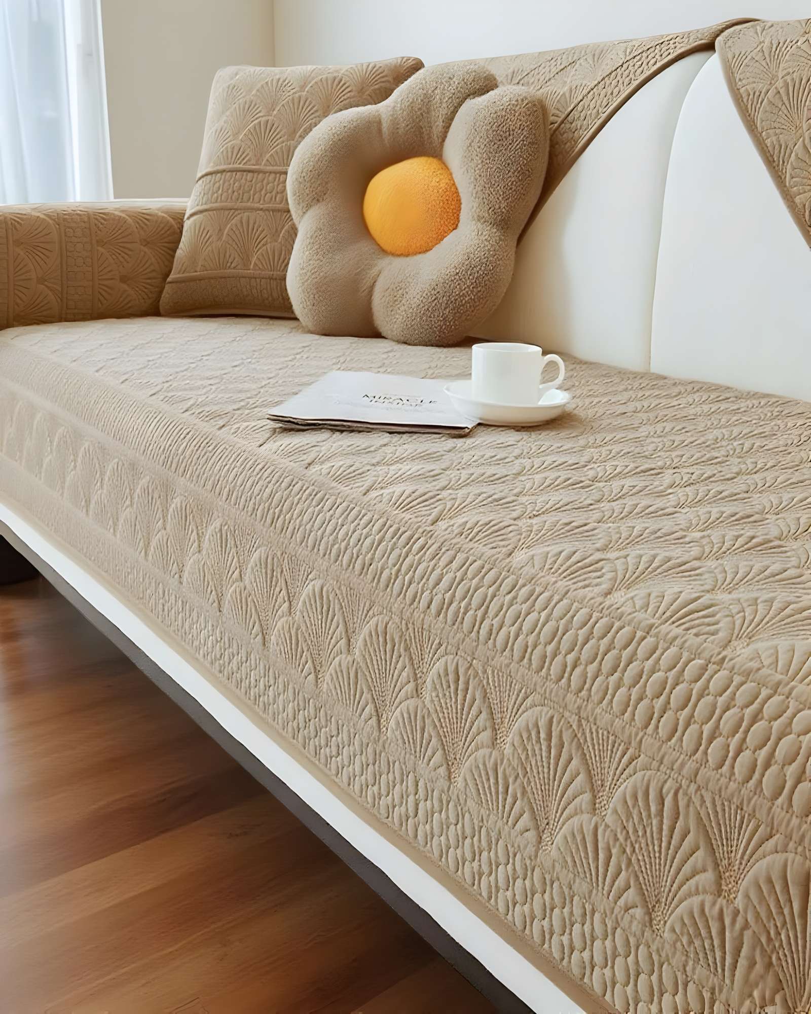 PACK DE 5 FUNDAS PARA SOFA CON DISEÑO F3 BEIGE - 3