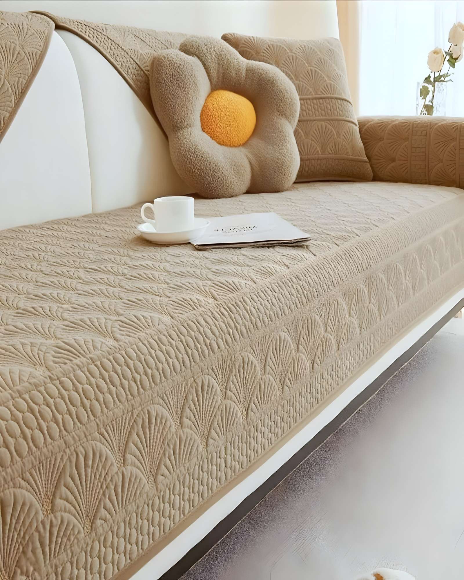 PACK DE 5 FUNDAS PARA SOFA CON DISEÑO F3 BEIGE - 4