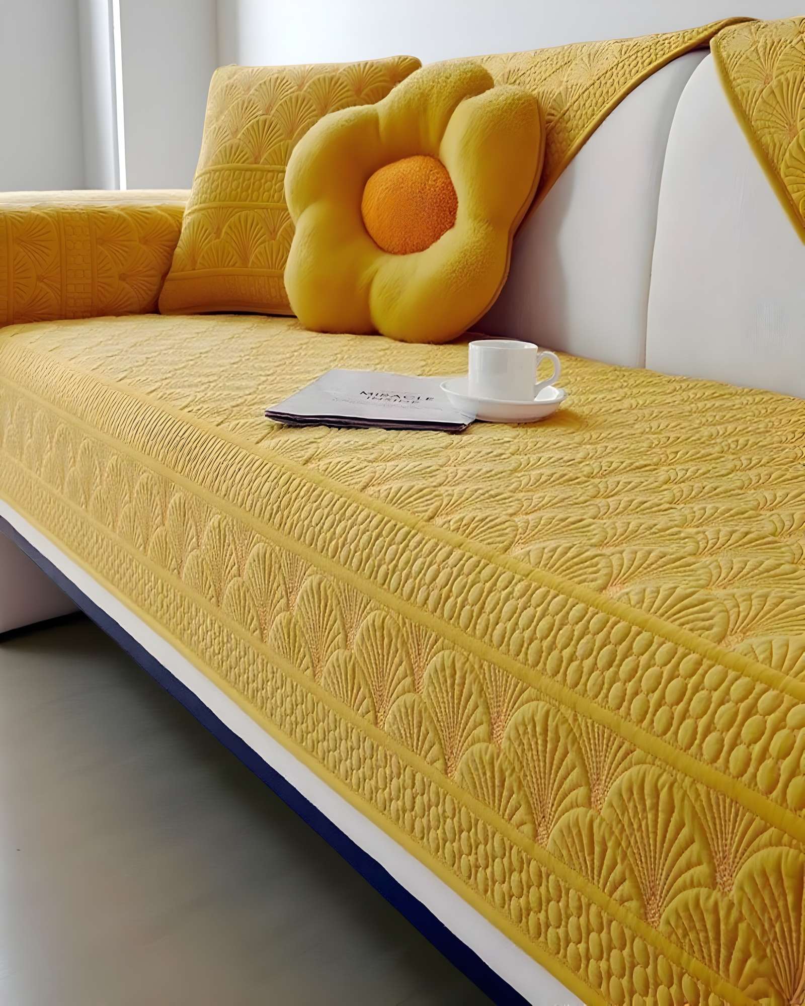 PACK DE 5 FUNDAS PARA SOFA CON DISEÑO F4 AMARILLO - 3