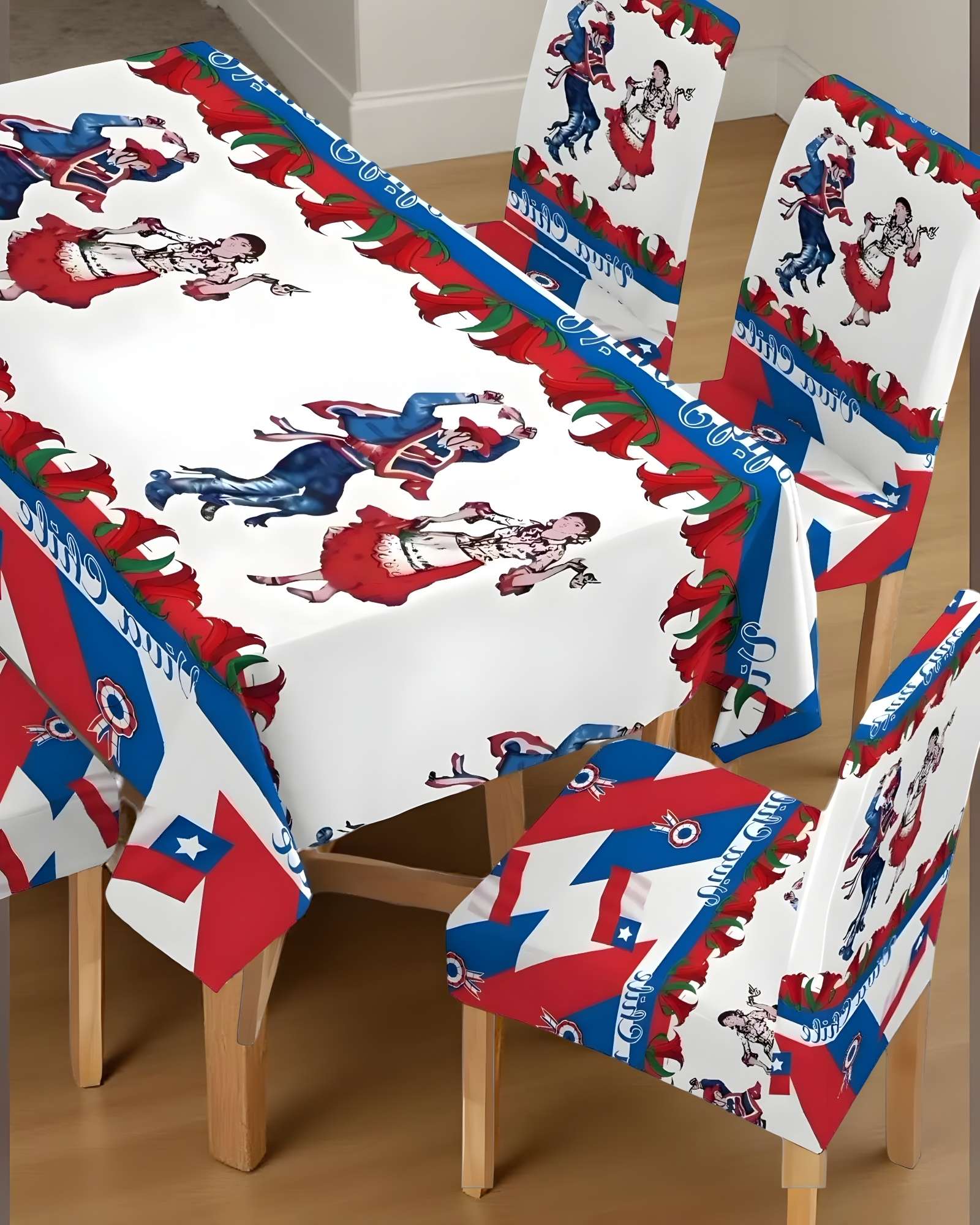 MANTEL FIESTAS PATRIAS DE TELA CON FUNDAS DE SILLAS ELASTICADAS M6 - 3