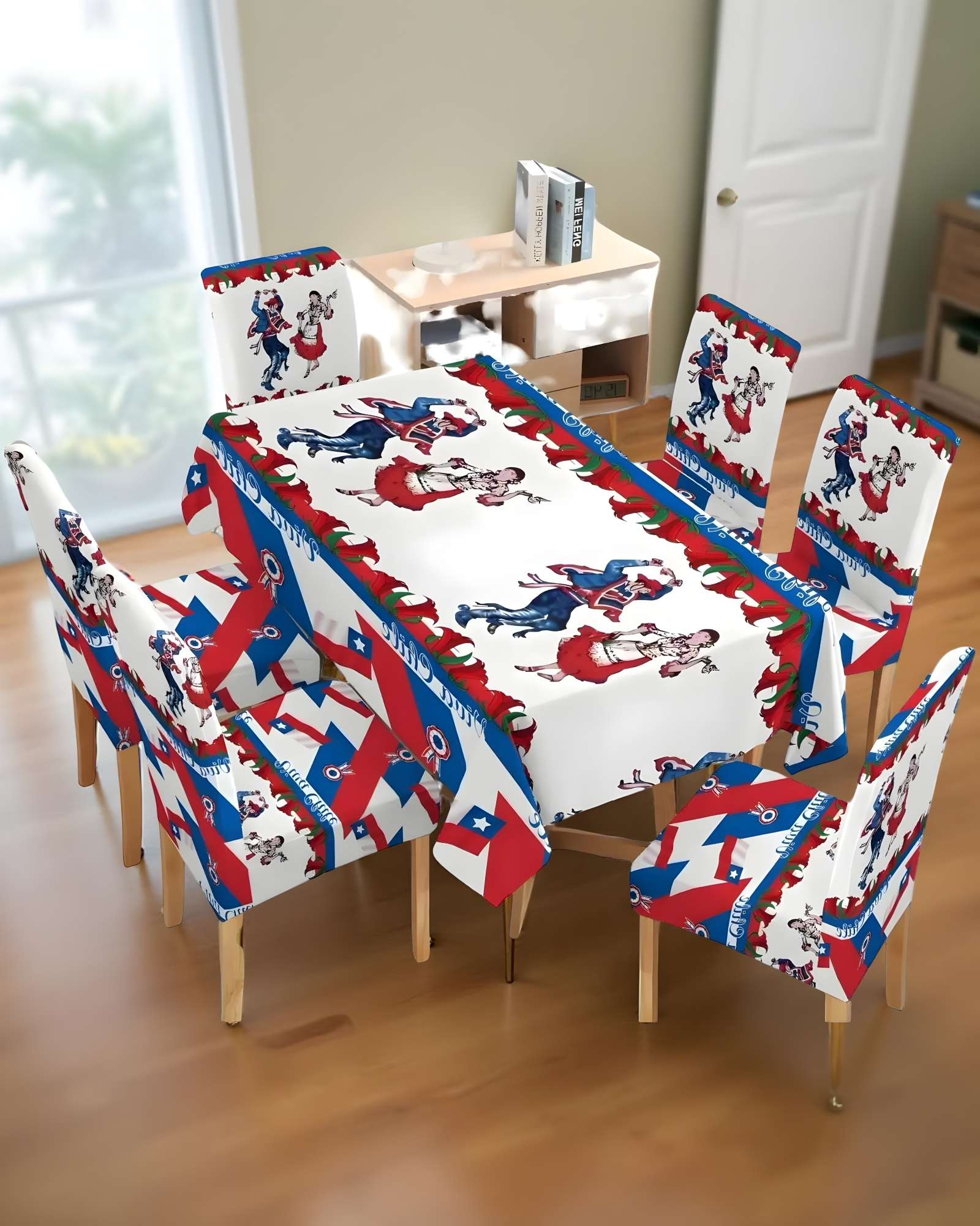 MANTEL FIESTAS PATRIAS DE TELA CON FUNDAS DE SILLAS ELASTICADAS M6 - 4