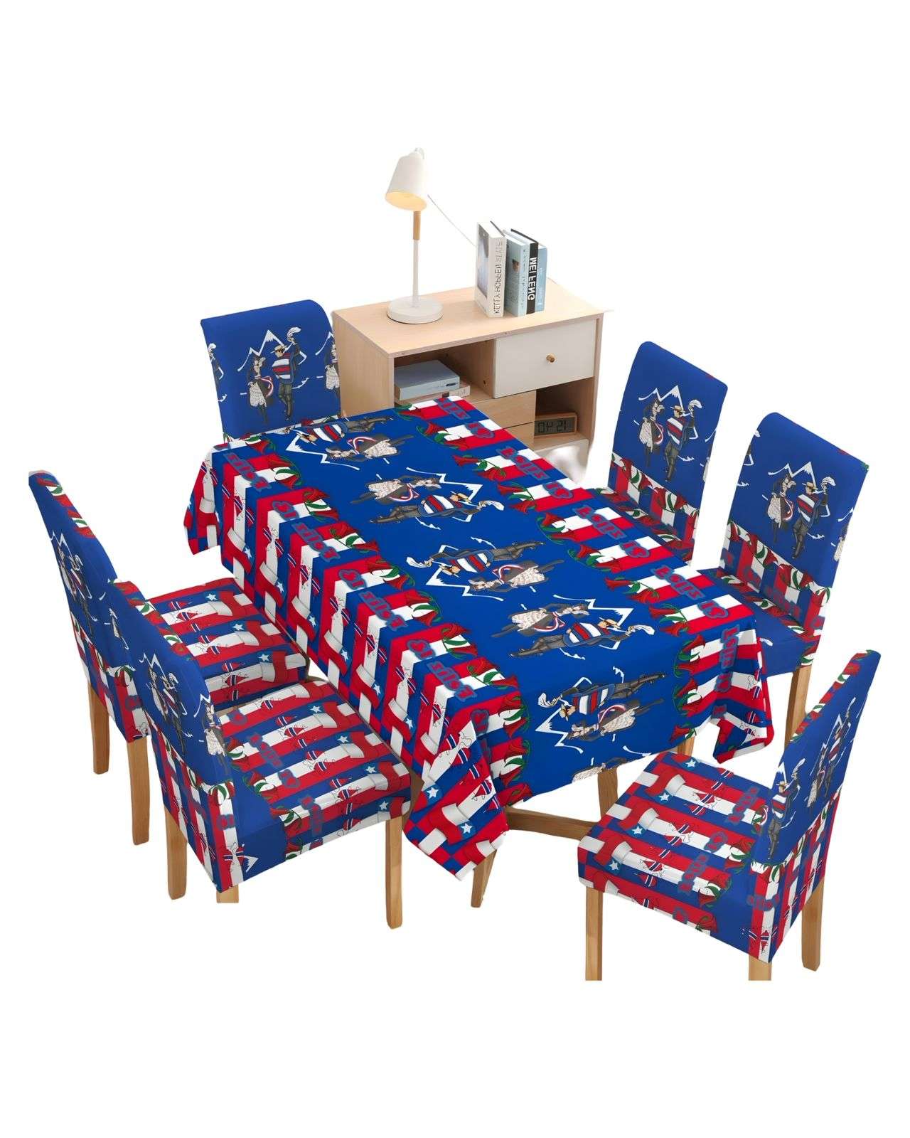 MANTEL FIESTAS PATRIAS DE TELA CON FUNDAS DE SILLAS ELASTICADAS M5 - 1