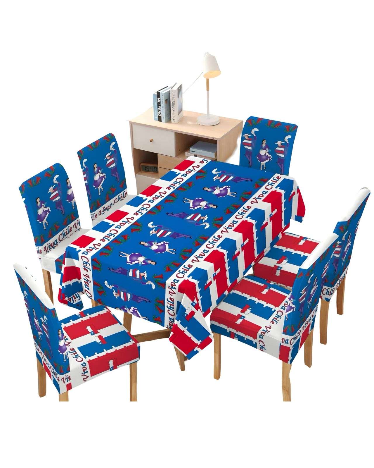 MANTEL FIESTAS PATRIAS DE TELA CON FUNDAS DE SILLAS ELASTICADAS M3 - 1